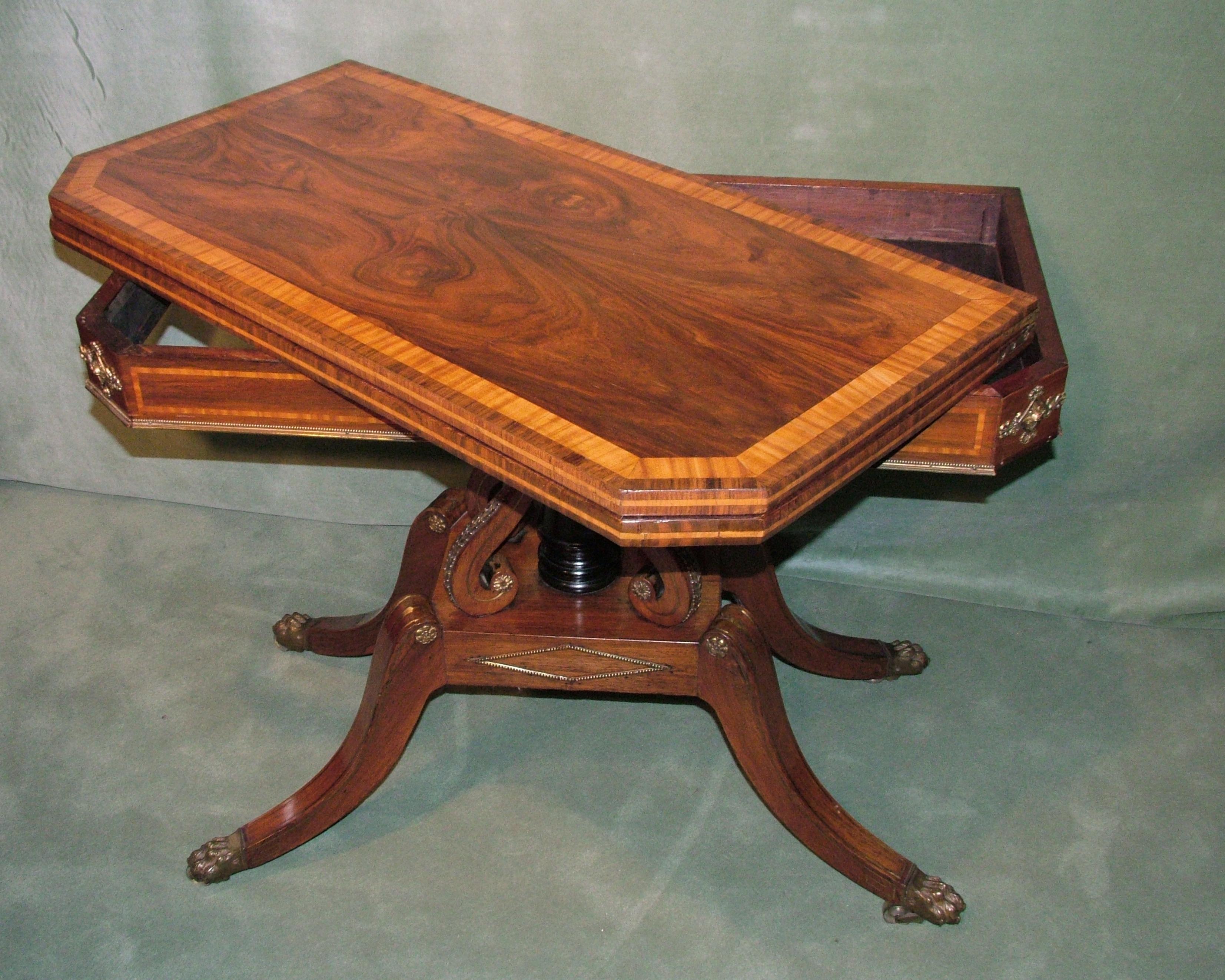 Polished Regency Period Rosewood Card Table For Sale