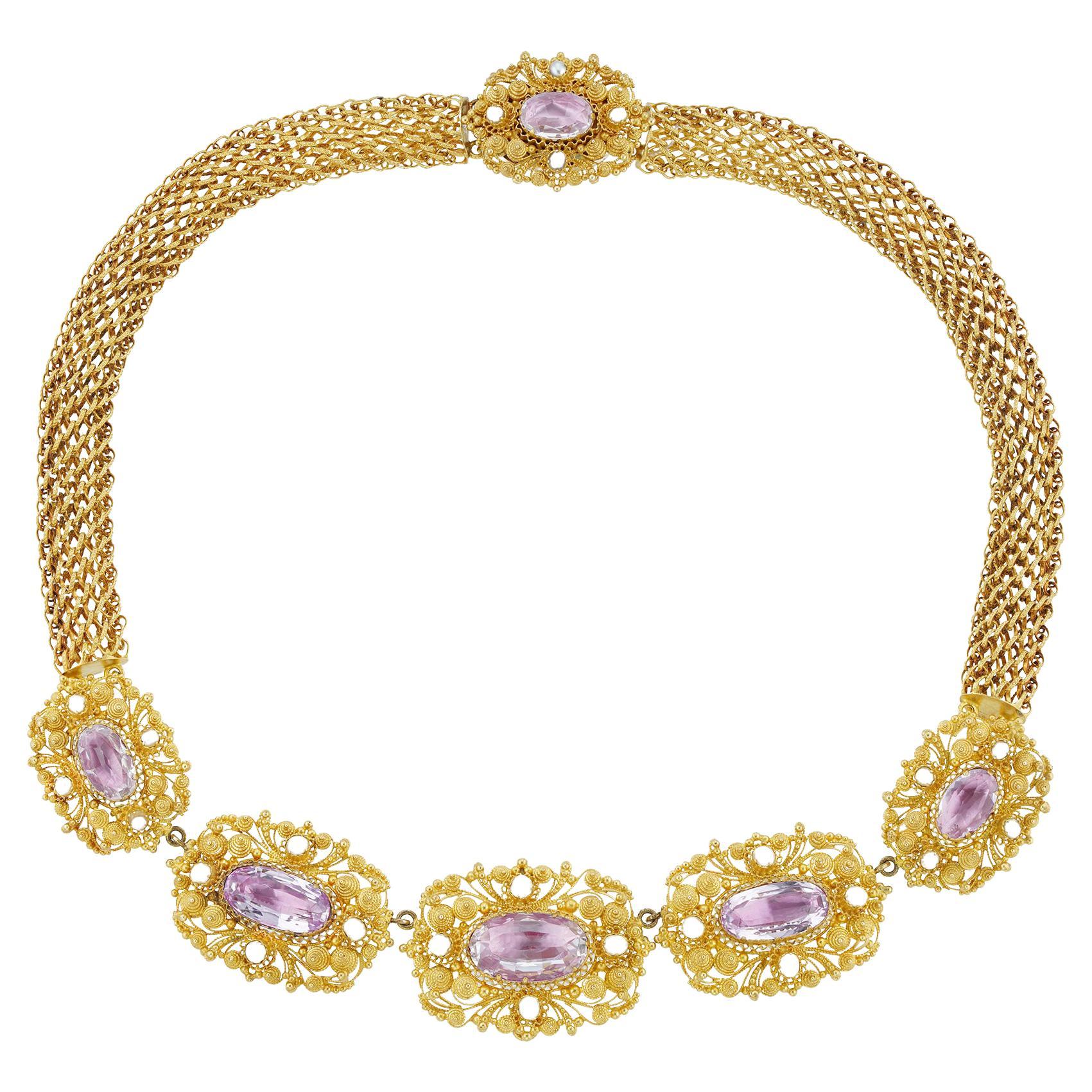 Regency Pink Topaz Cannetille Necklace
