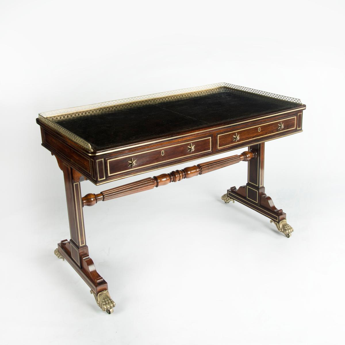 English Regency Rosewood Free Standing End Support Writing Table, by Gillows