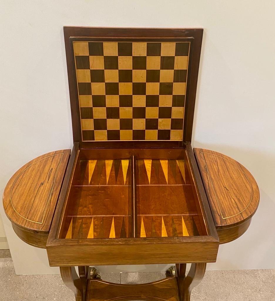 British Regency Rosewood Games Table, Brass Inlay, English, circa 1820 For Sale