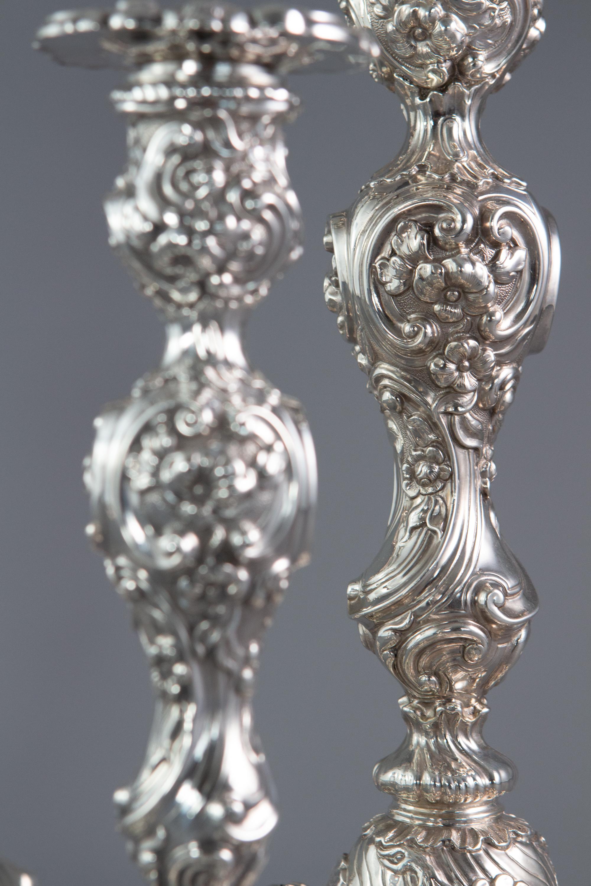 Early 19th Century Regency Silver 3-Light Candelabra and Candlesticks Table Suite