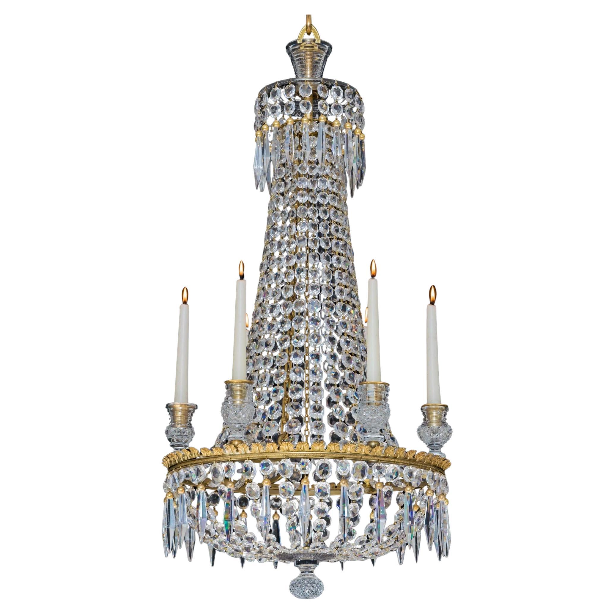 A Regency Six Light Crystal Chandelier For Sale