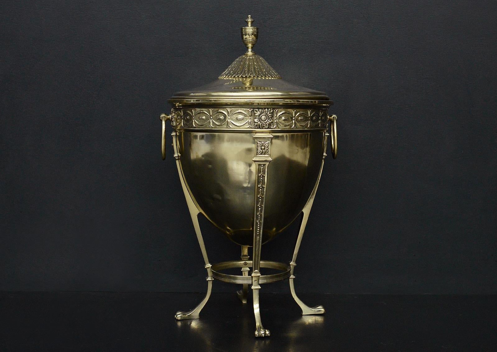 A Regency brass coal bucket of the finest quality. Mid 19th century. Could perhaps be used as a wine bucket. English, 19th century.

Height:	673 mm      	26 ½