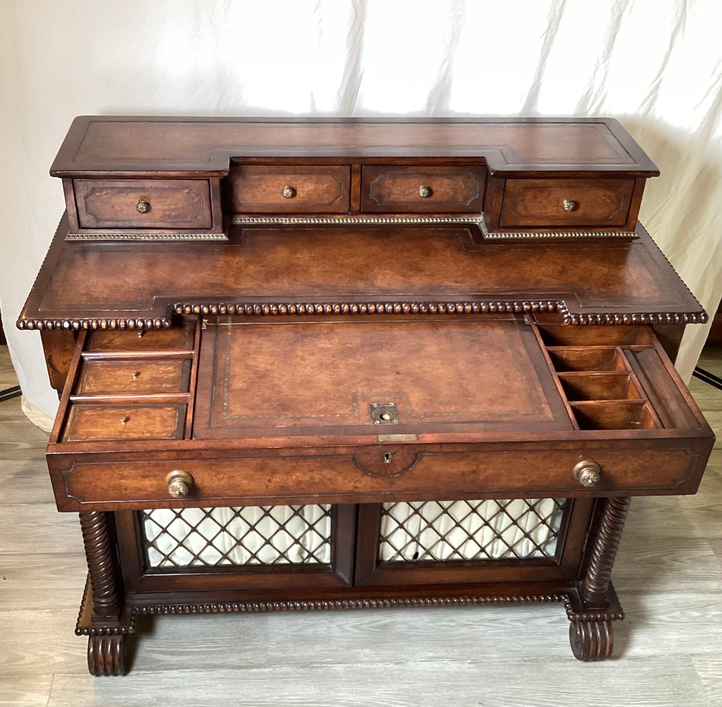 Regency Style Console Desk with Leather Top In Good Condition For Sale In Lambertville, NJ