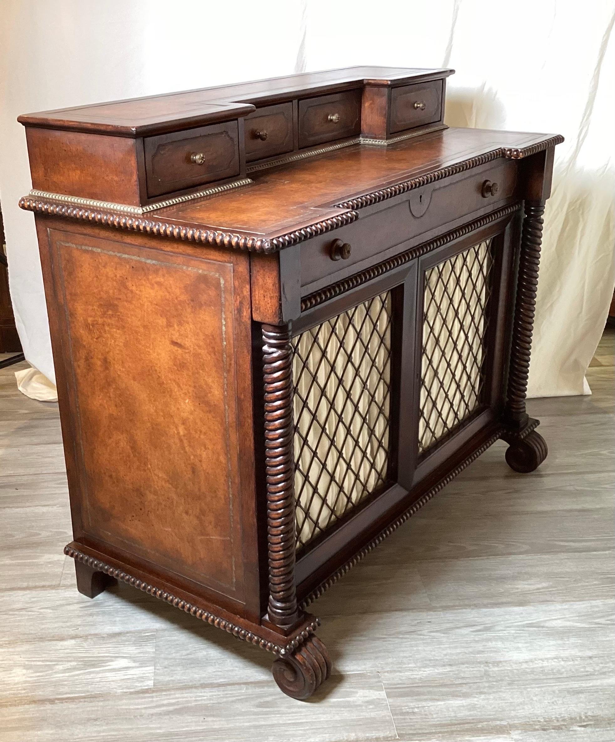 Late 20th Century Regency Style Console Desk with Leather Top For Sale