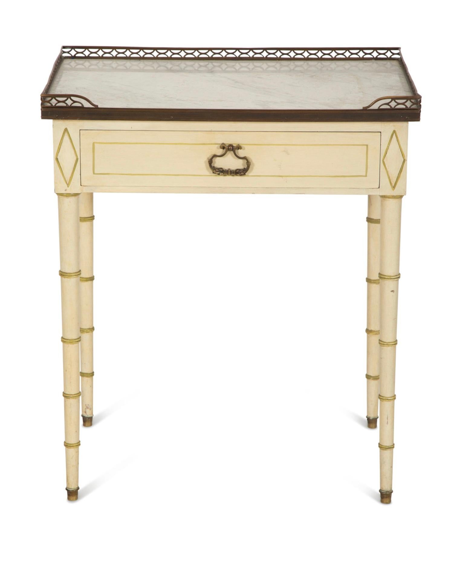 Carrara Marble A Regency Style French Faux Bamboo Side Table For Sale