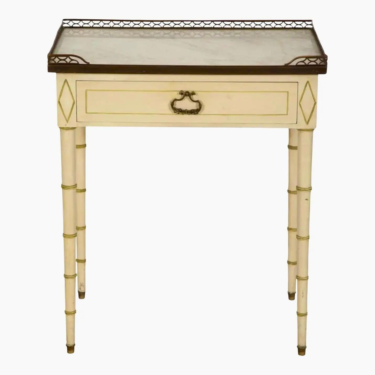Carrara Marble A Regency Style French Faux Bamboo Side Table For Sale