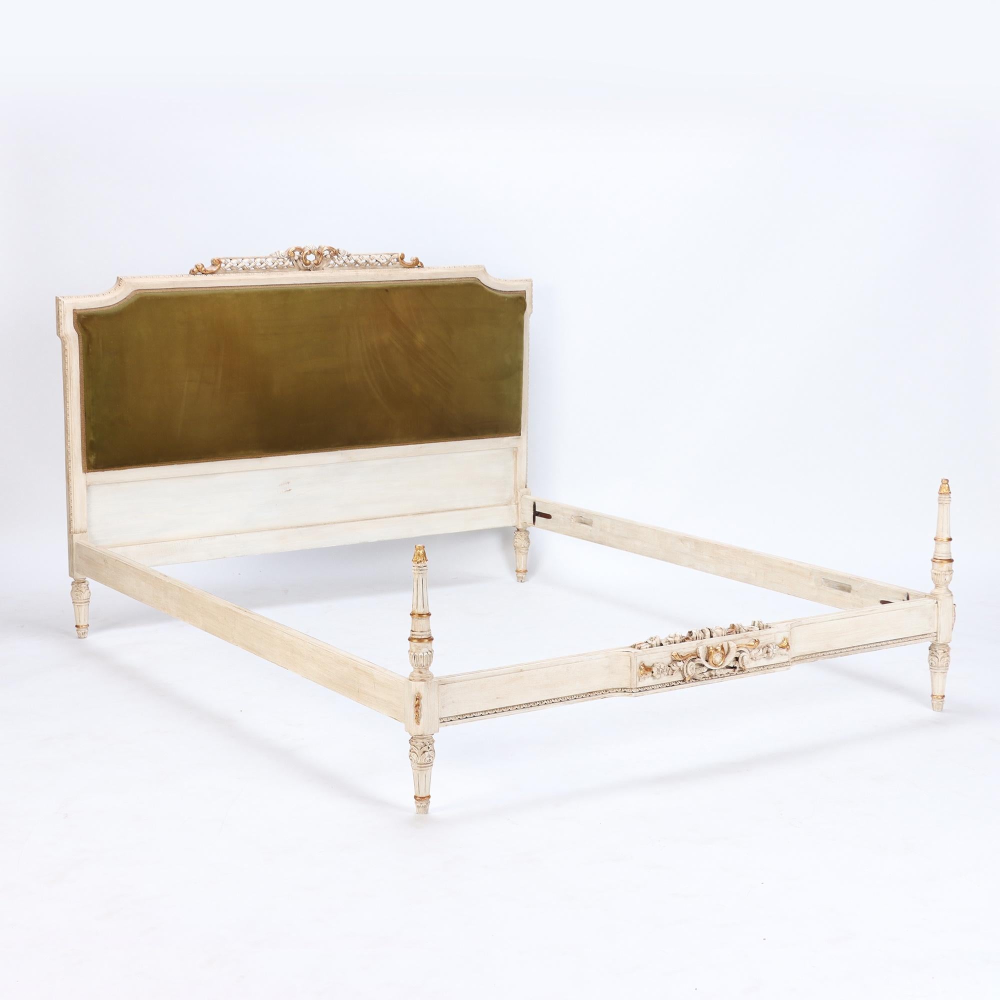 Regency Style Painted and Gilt Carved Queen Size Bed, C 1950 4