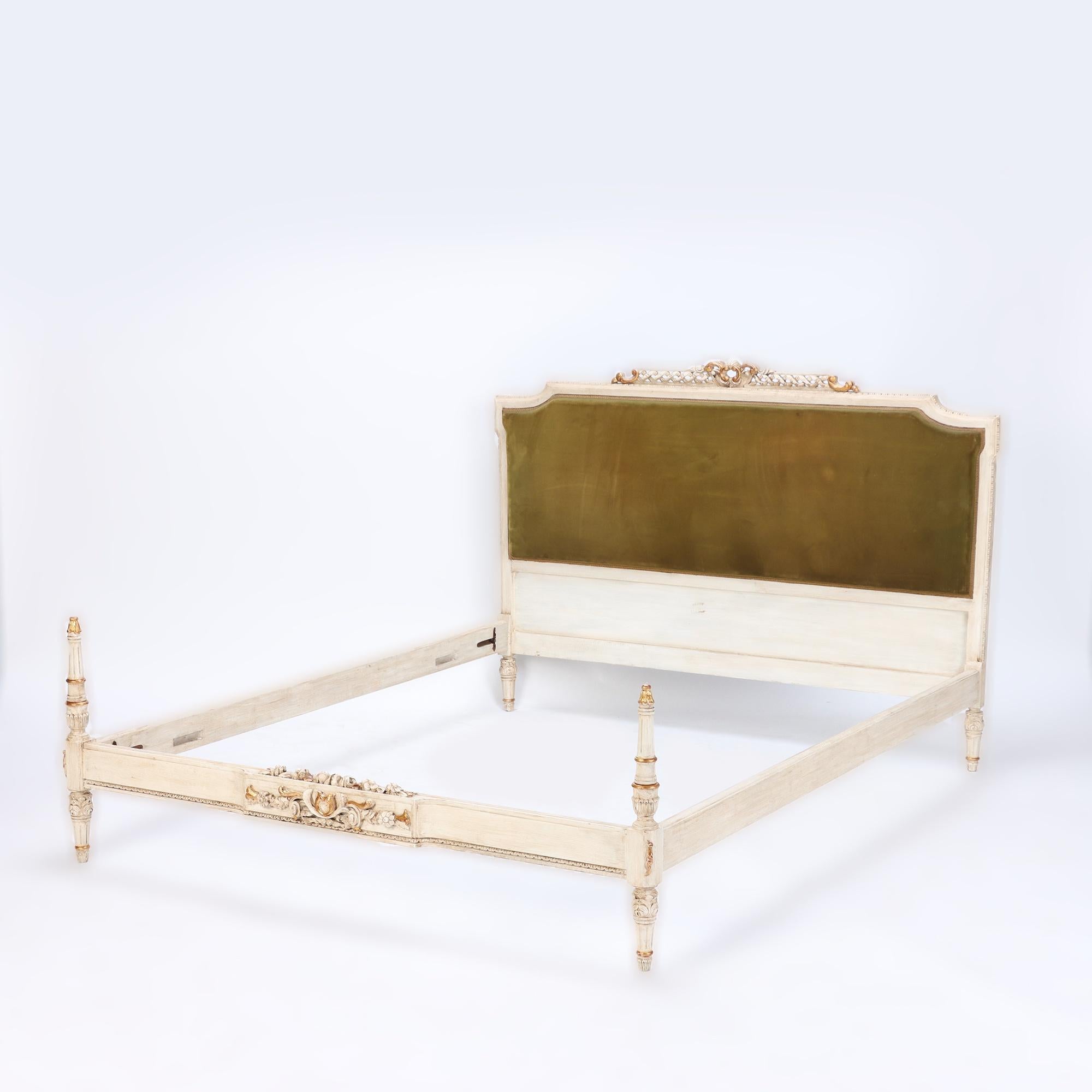 Regency Style Painted and Gilt Carved Queen Size Bed, C 1950 5