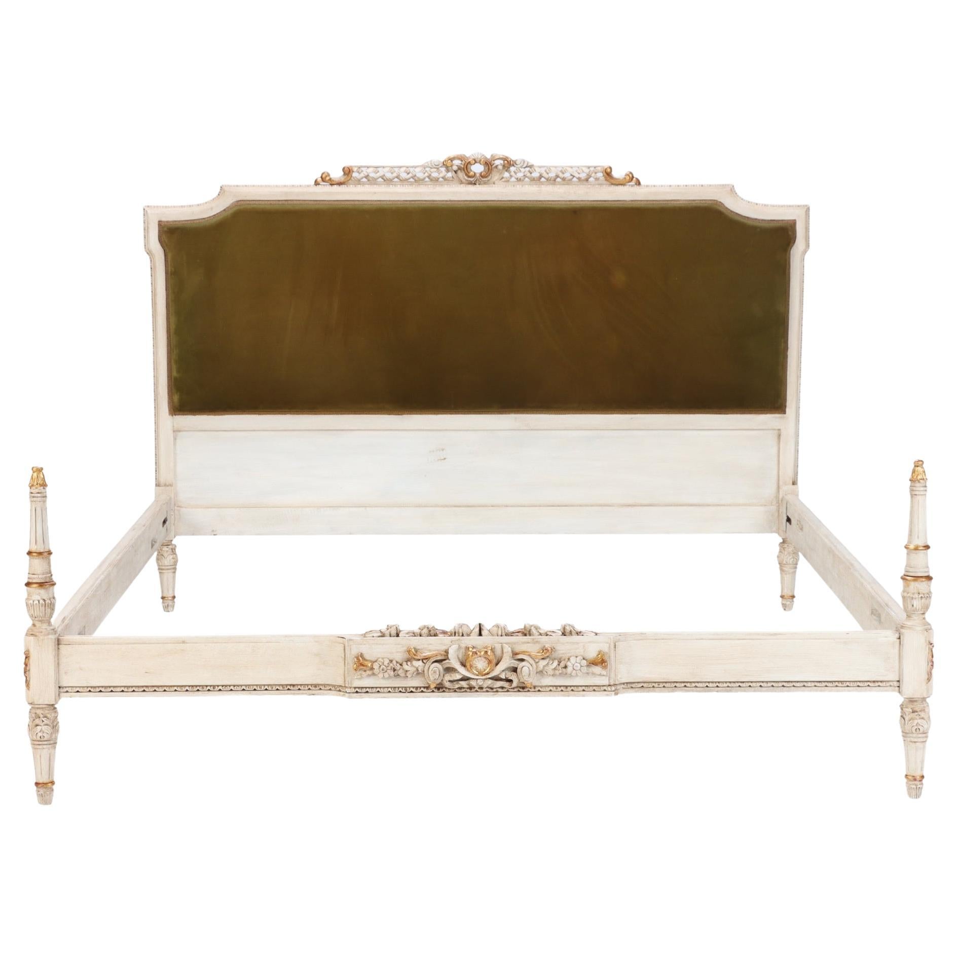 Regency Style Painted and Gilt Carved Queen Size Bed, C 1950