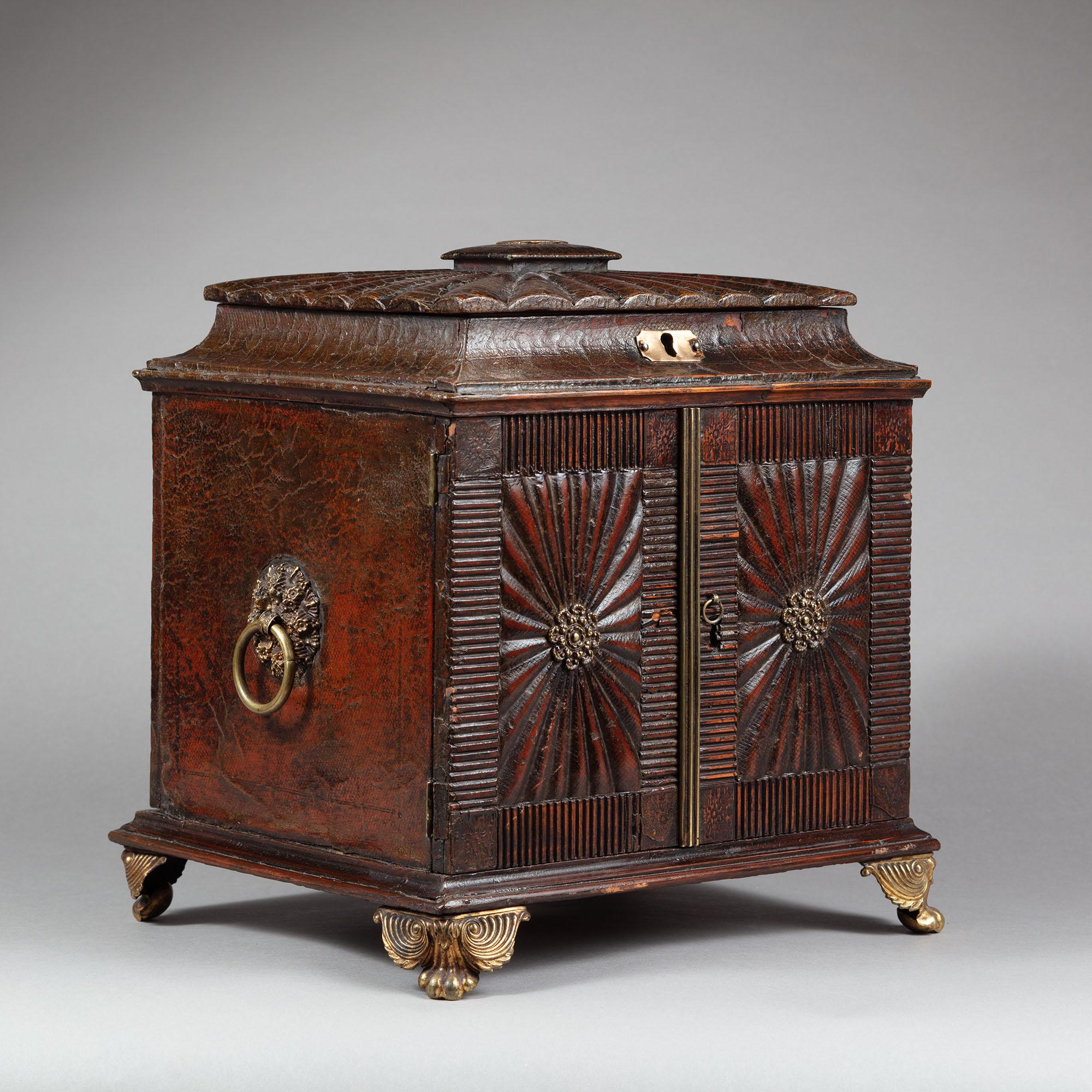 Leather A Regency tooled and gathered leather casket, c.1820 For Sale