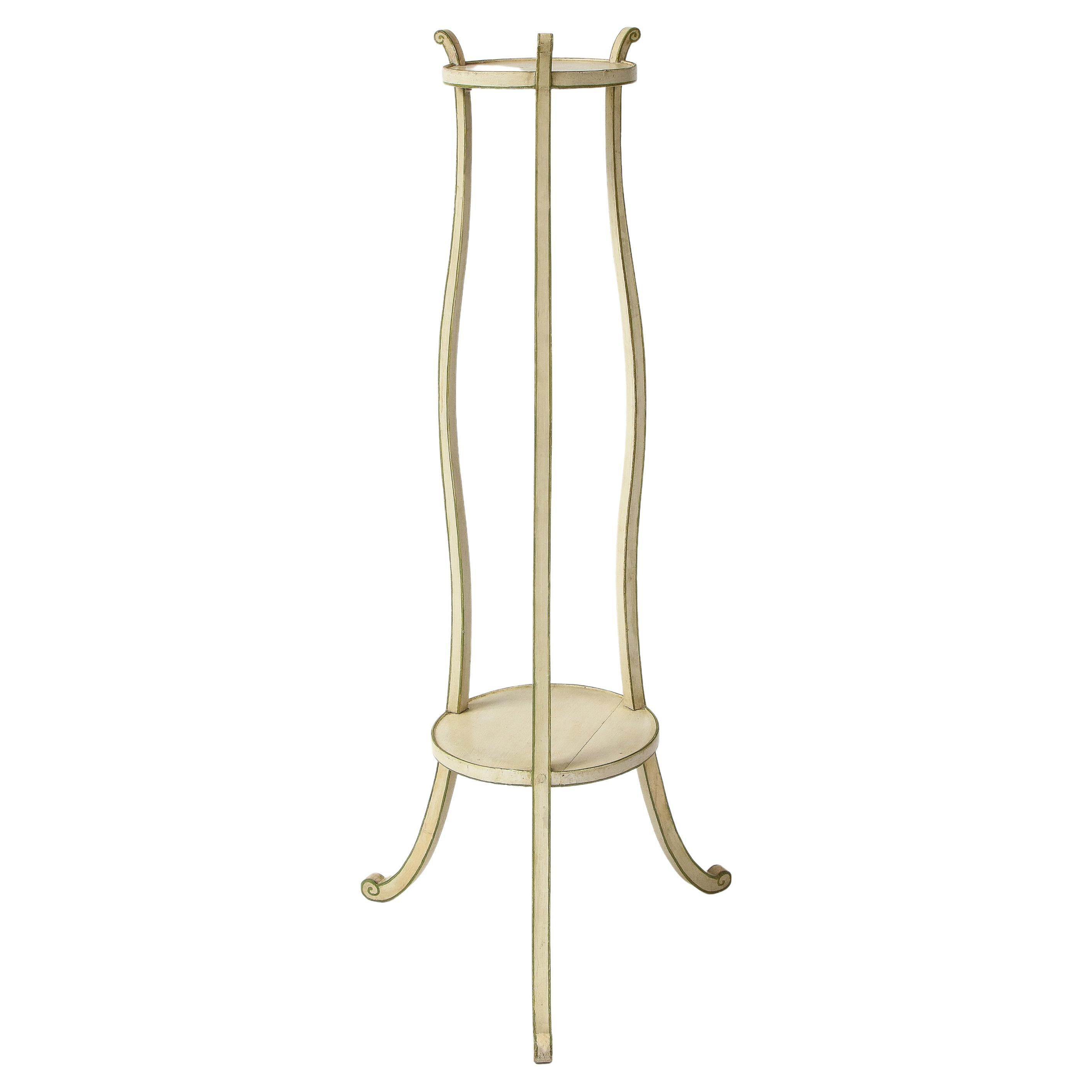 Regency White and Green Torchere or Plant Stand For Sale