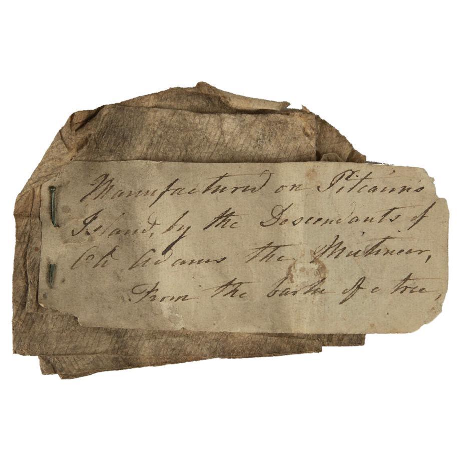 A relic from the family of Bounty Mutineer John Adams: documented piece of Bark  For Sale