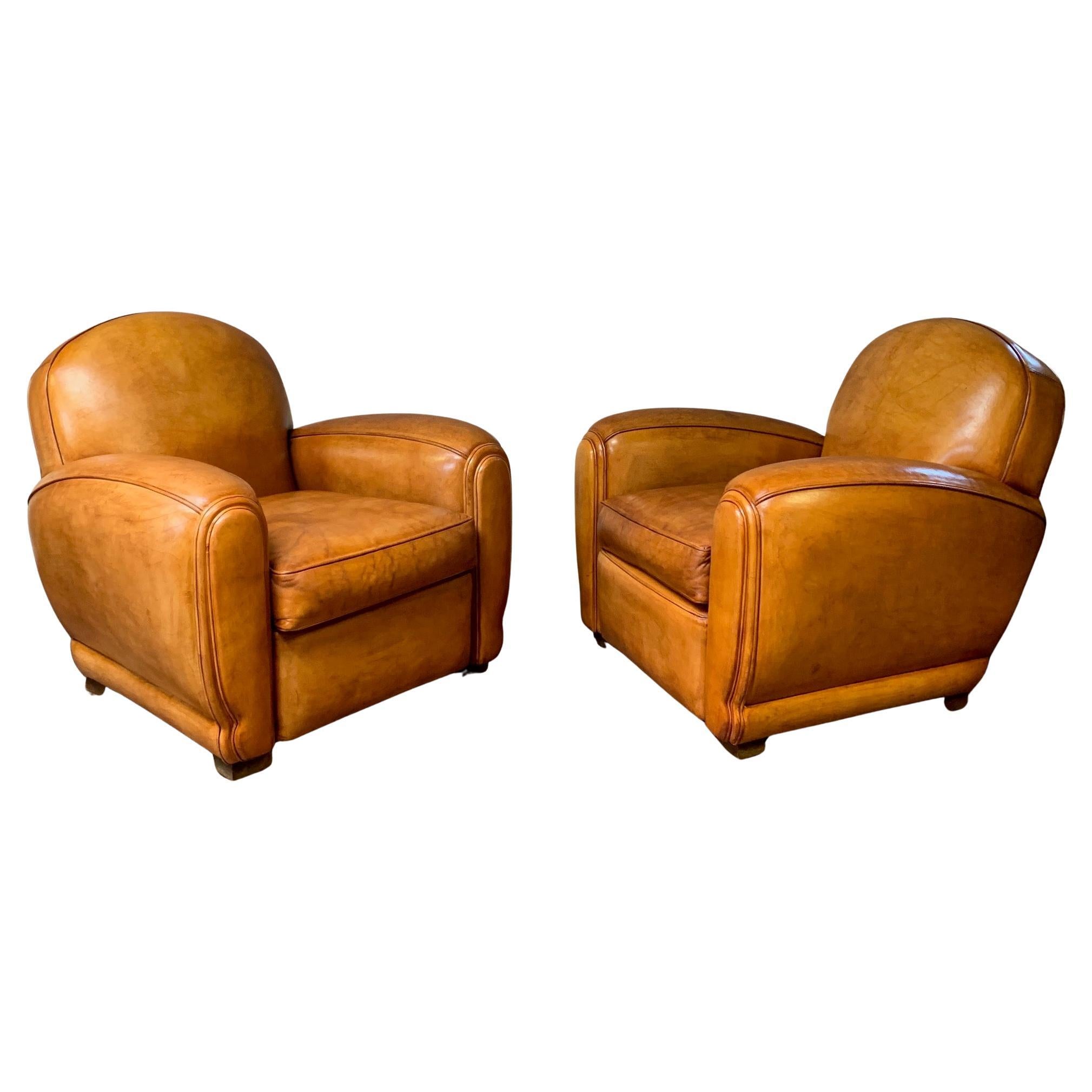 A Remarkable Pair of French Leather club Chairs, Cuban Lounge Models, Circa 1950