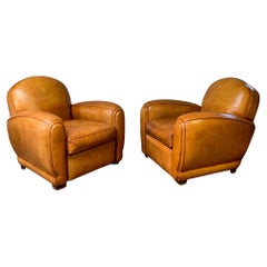 A Remarkable Pair of French Leather club Chairs, Cuban Lounge Models, Circa 1950