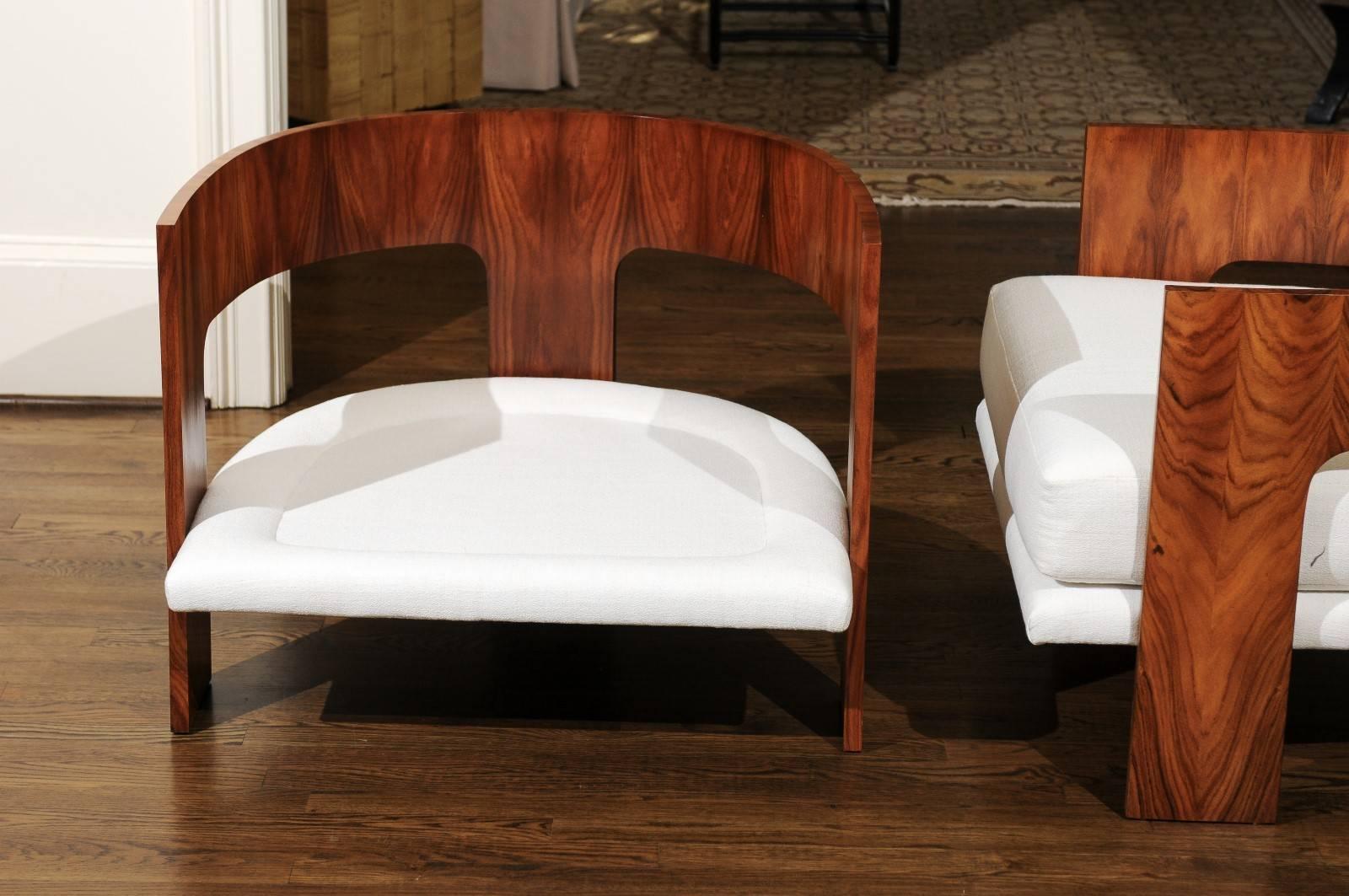 Walnut Remarkable Pair of Modern Emperor's Chairs by Milo Baughman, circa 1966