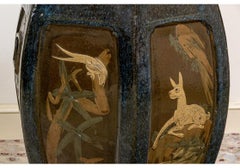 A Remarkable Pair Of Painted Asian Garden Stools With Animal Motif