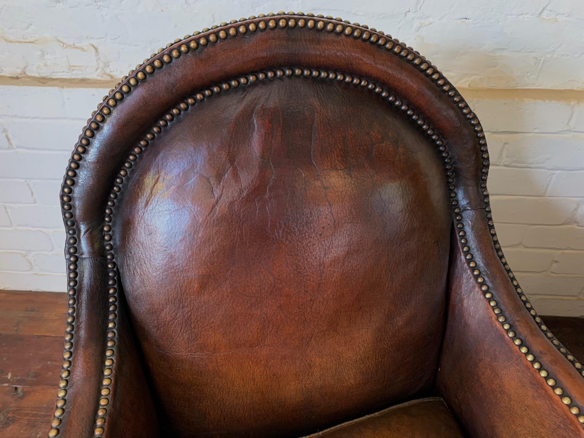 A Remarkable & Very Rare Pair of Original French Leather Club Chairs, Circa 1910 5