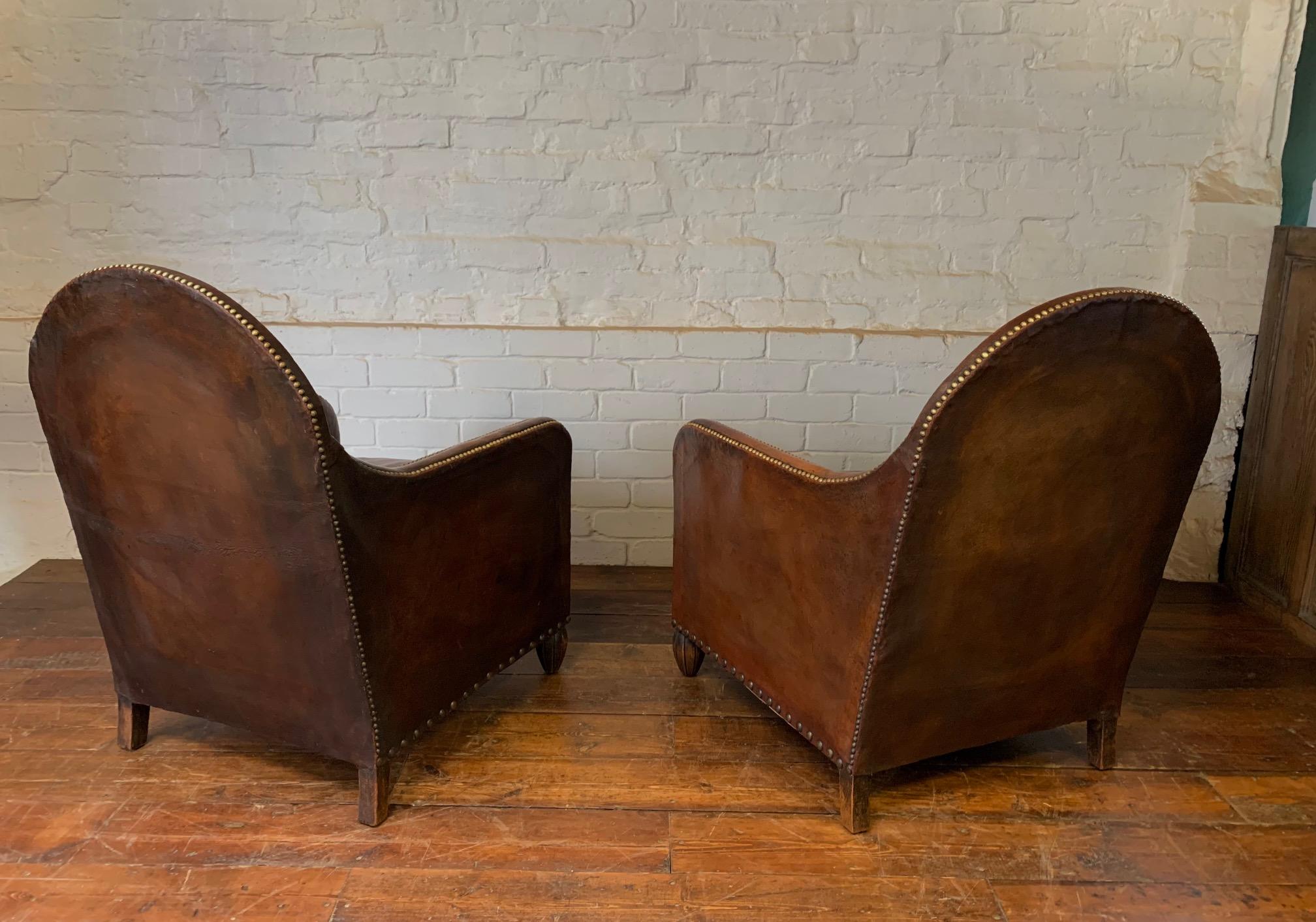 A Remarkable & Very Rare Pair of Original French Leather Club Chairs, Circa 1910 7