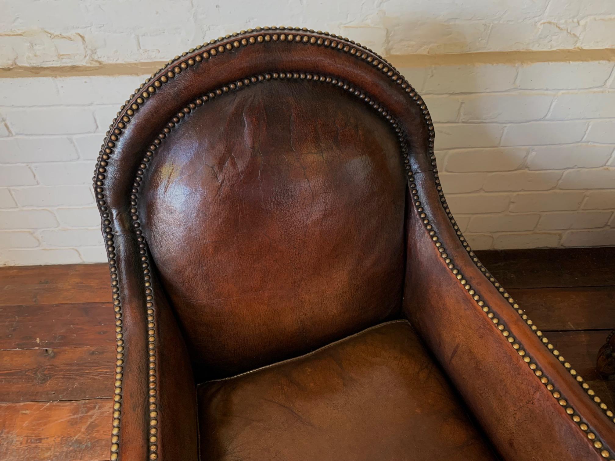 A Remarkable & Very Rare Pair of Original French Leather Club Chairs, Circa 1910 4