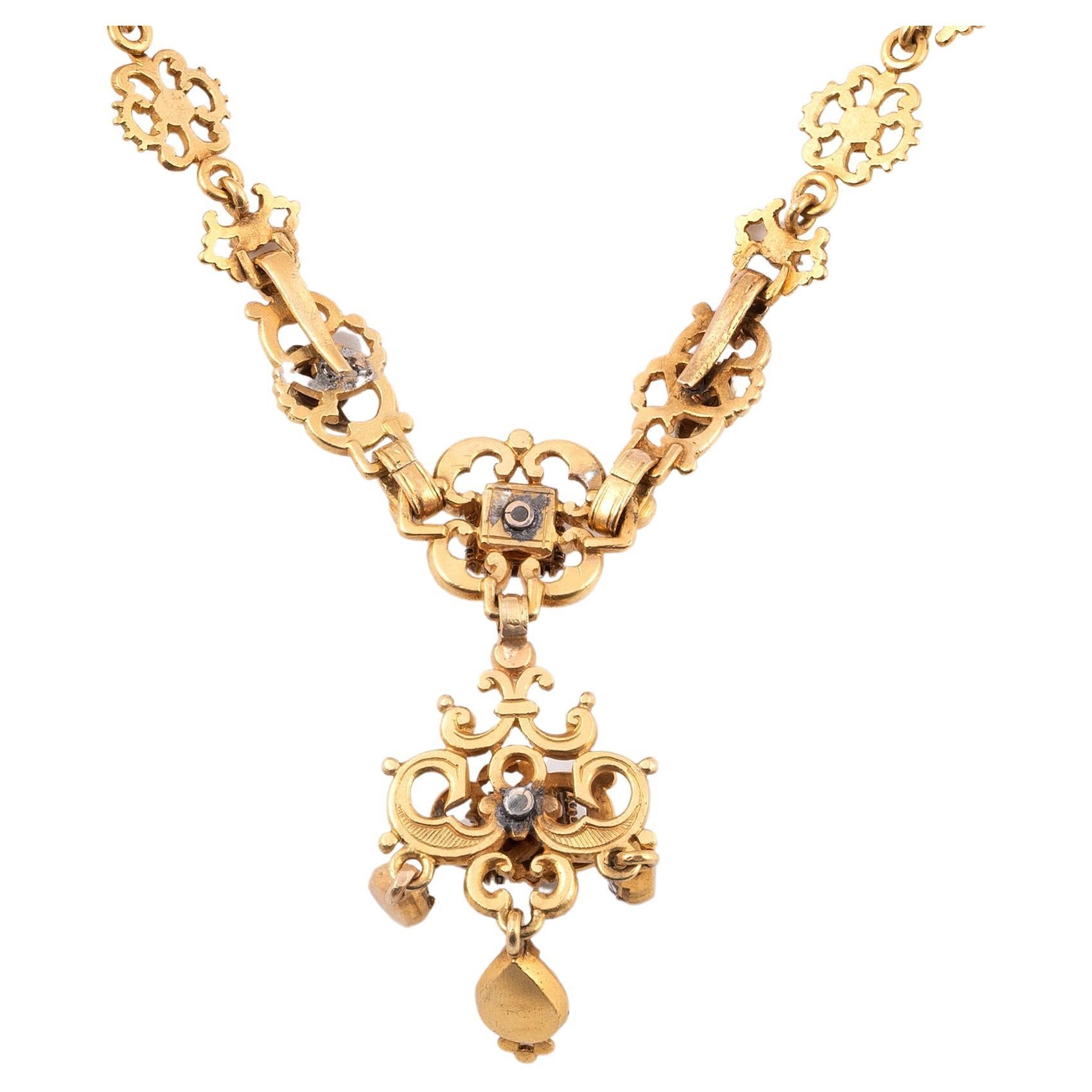 Uncut A Renaissance Diamond And Enamel Necklace 16th Century For Sale