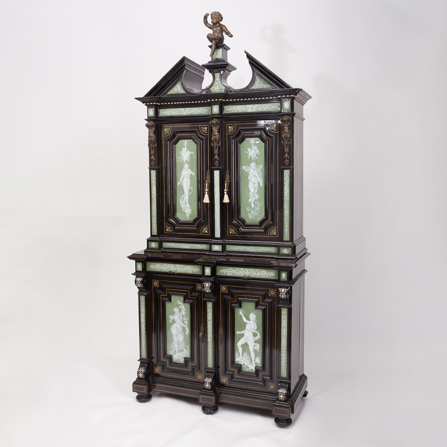 Renaissance Revival Ebonized Cabinet with Exquisite Enameled Copper 6