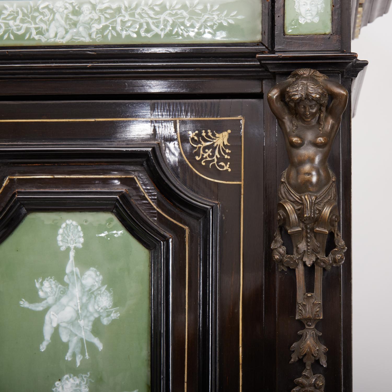 Renaissance Revival Ebonized Cabinet with Exquisite Enameled Copper In Good Condition In New York, NY