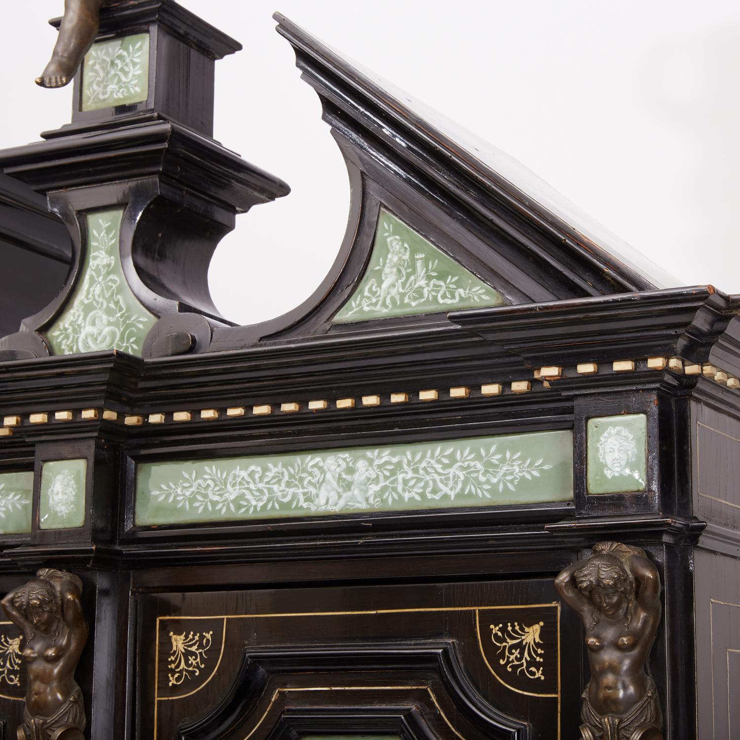 Renaissance Revival Ebonized Cabinet with Exquisite Enameled Copper 3