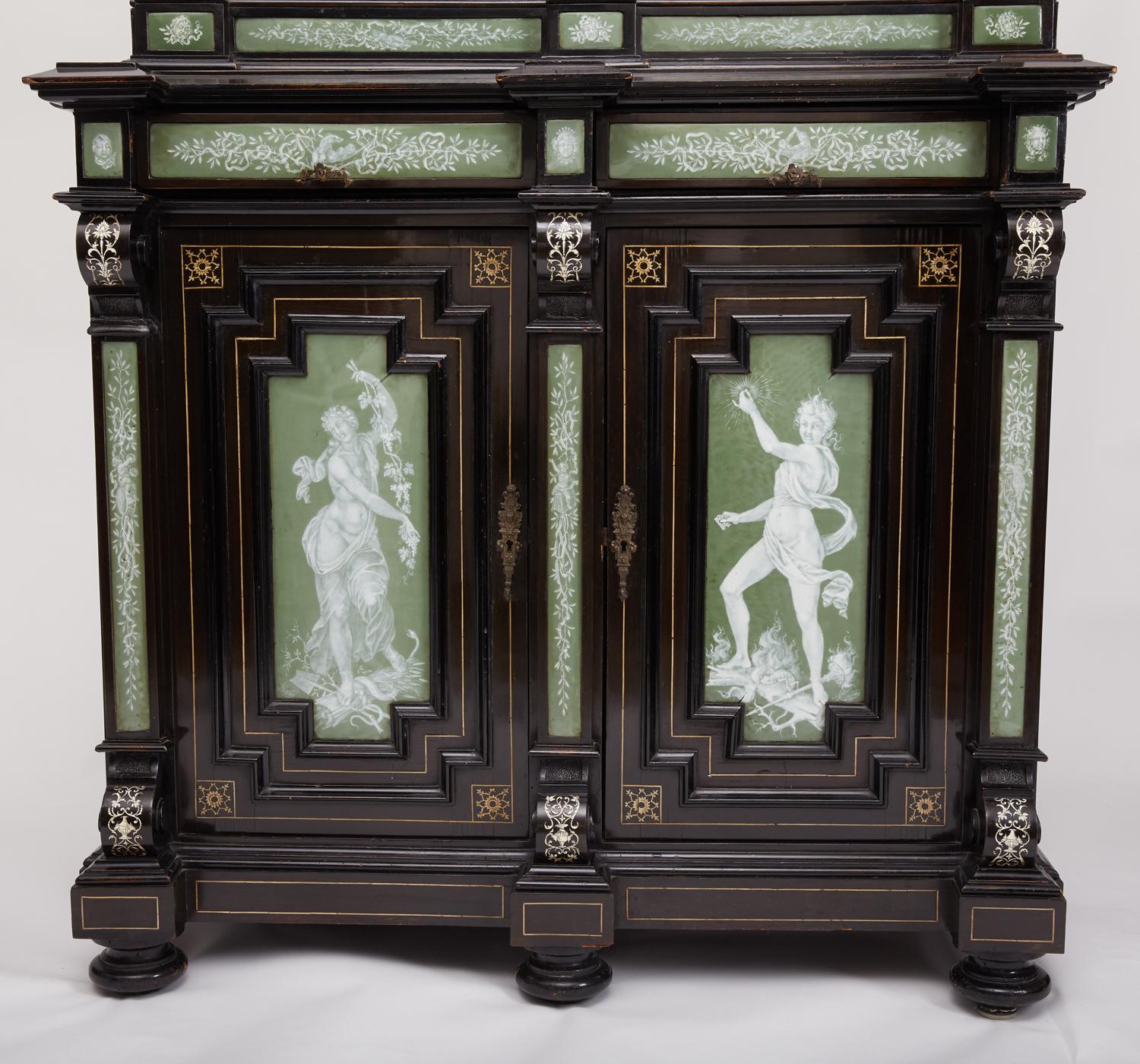 Renaissance Revival Ebonized Cabinet with Exquisite Enameled Copper 4