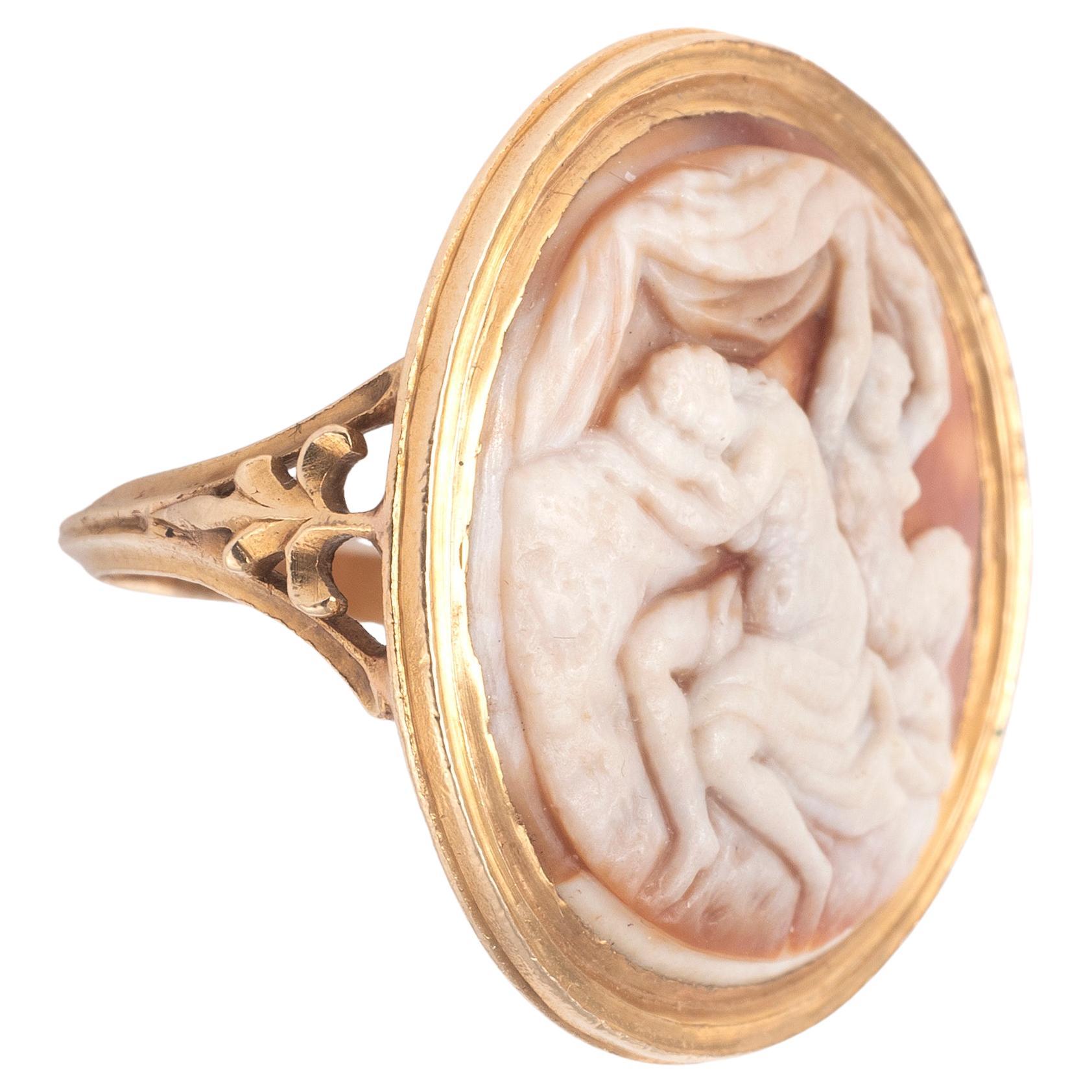 Women's or Men's A Renaissance Round Shell Cameo Venus And Satyr Florentine Ring