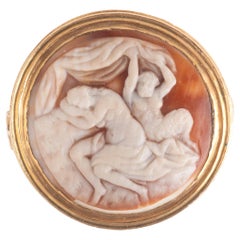 A Renaissance Round Shell Cameo Venus And Satyr Florentine Ring