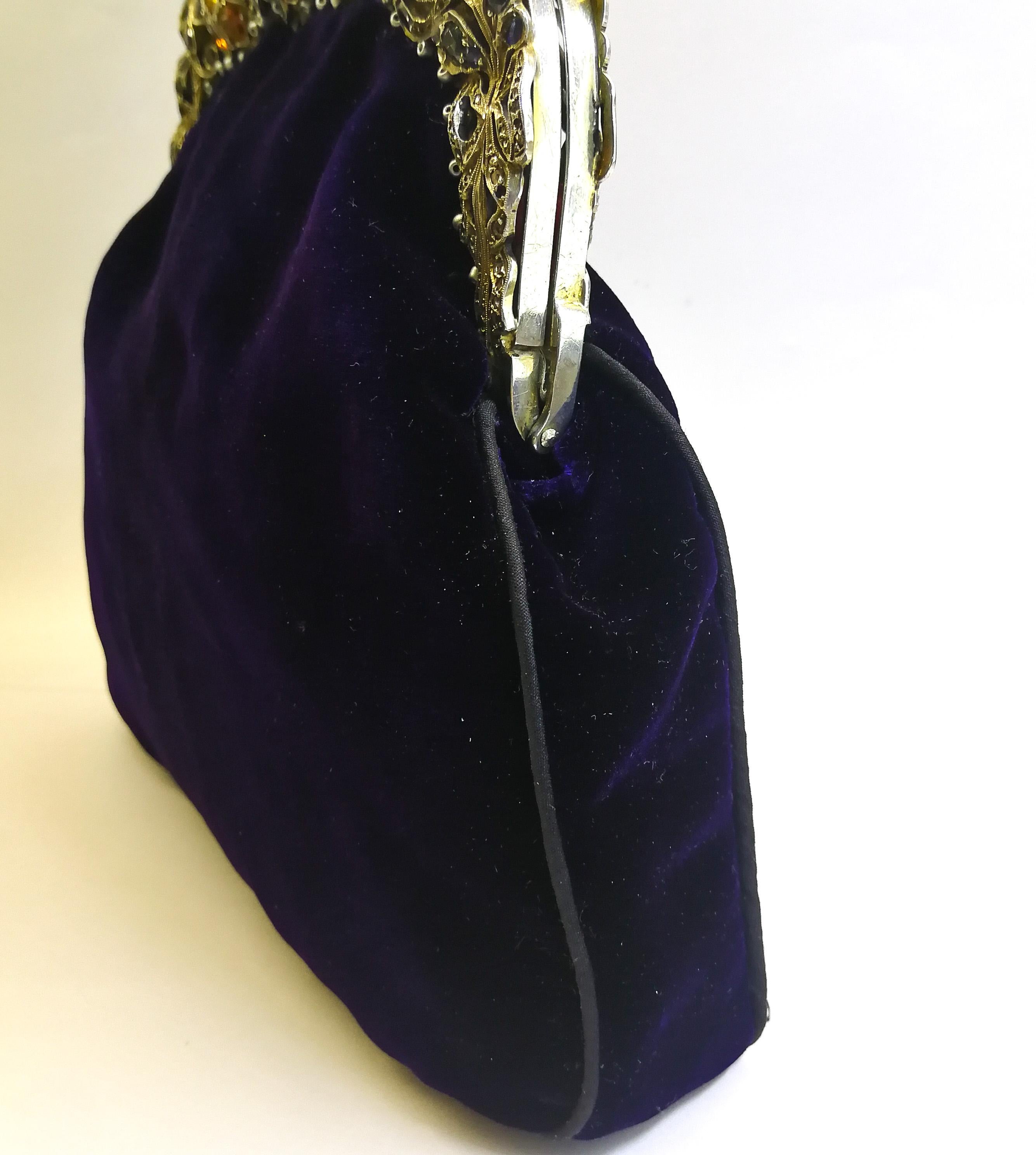 A Renaissance style real and semi precious stone silk velvet handbag, 1920s 5