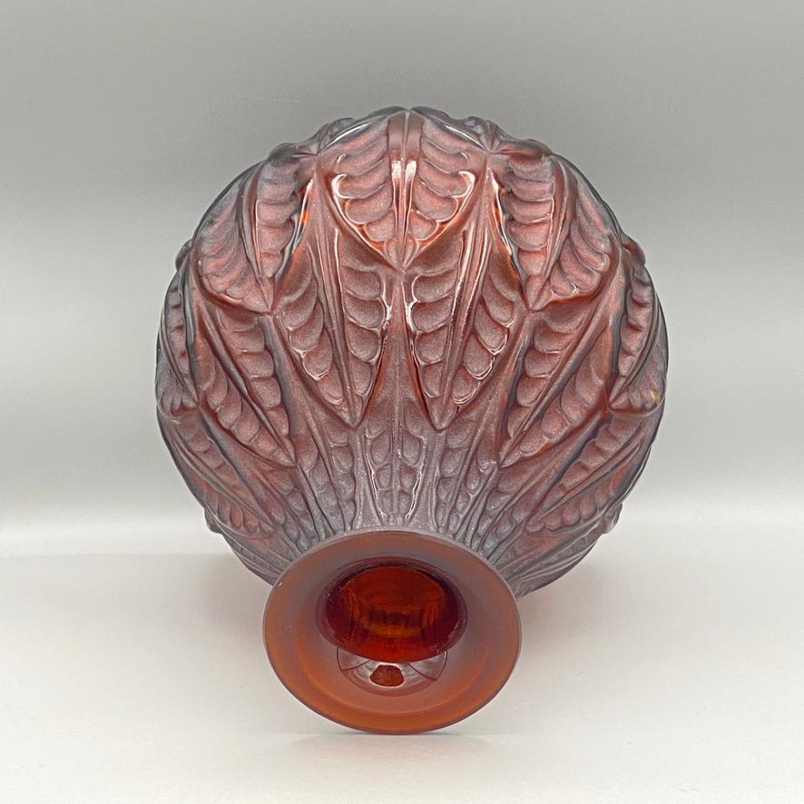 Early 20th Century A Rene Lalique Art Deco amber glass Malesherbes vase .