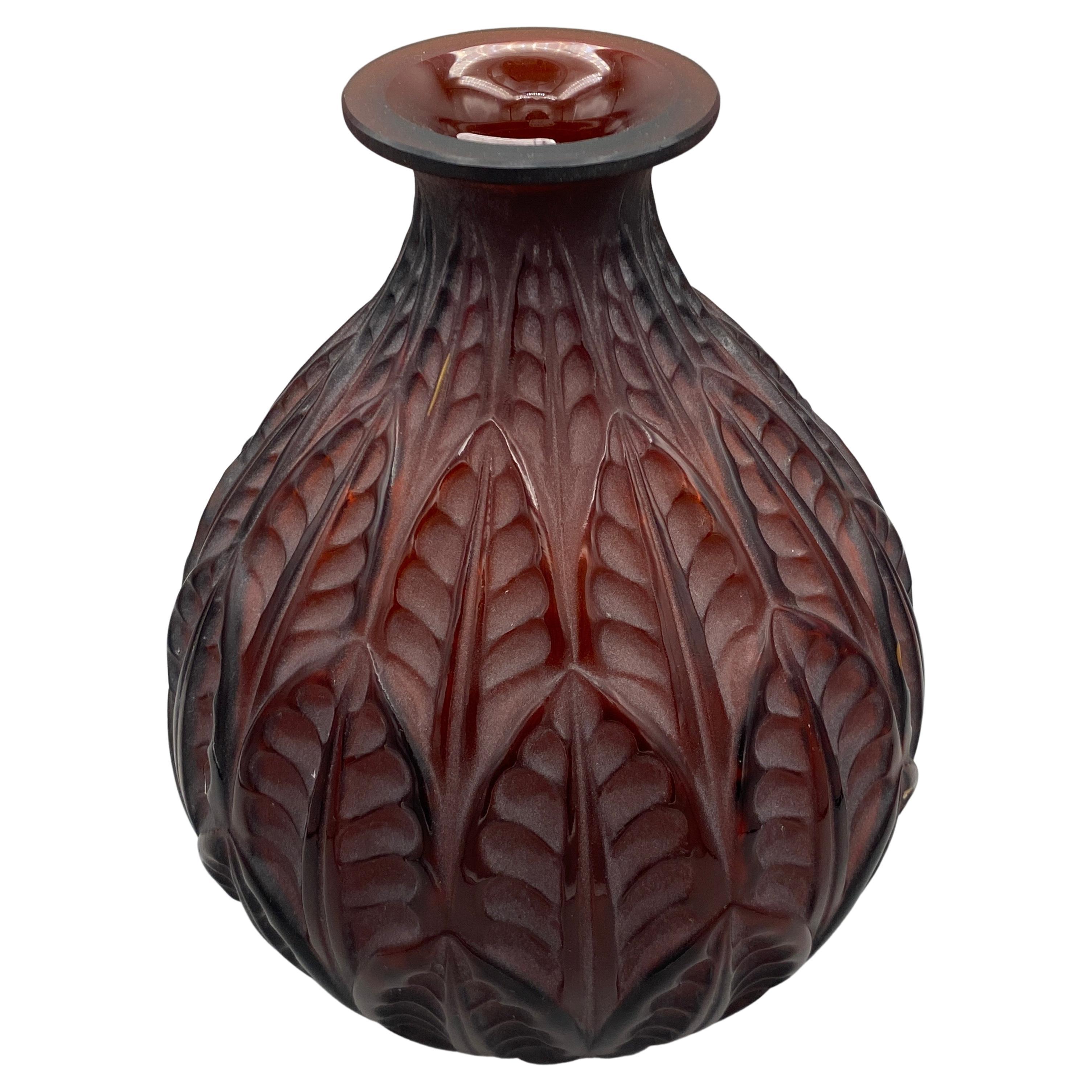 A Rene Lalique Art Deco amber glass Malesherbes vase . For Sale at 1stDibs