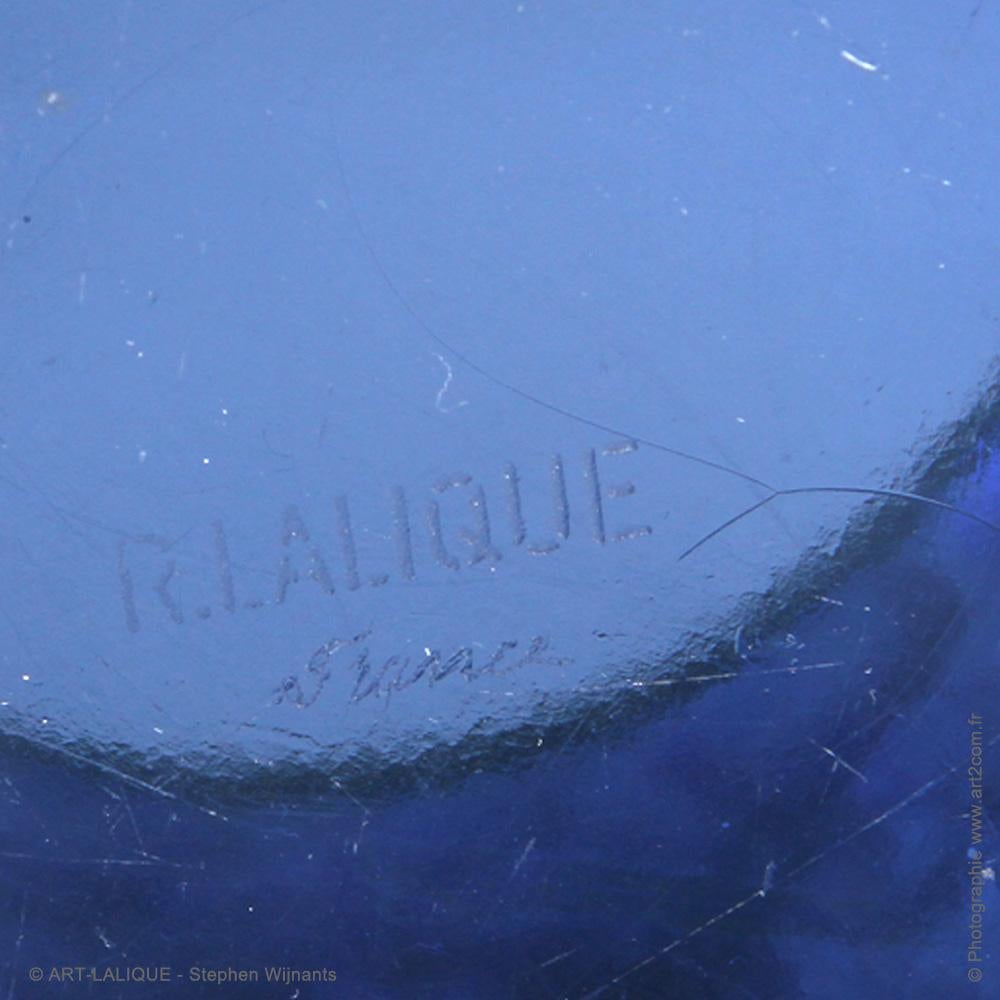 Mid-20th Century René Lalique Art Deco Blue Glass Farandole Vase For Sale