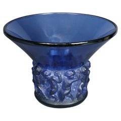 Vintage René Lalique Art Deco Blue Glass Farandole Vase