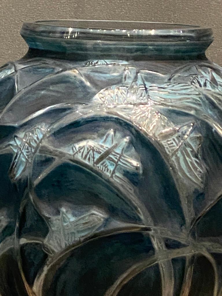 French René Lalique  Art Nouveau Criquet Vase in Patinated Glass