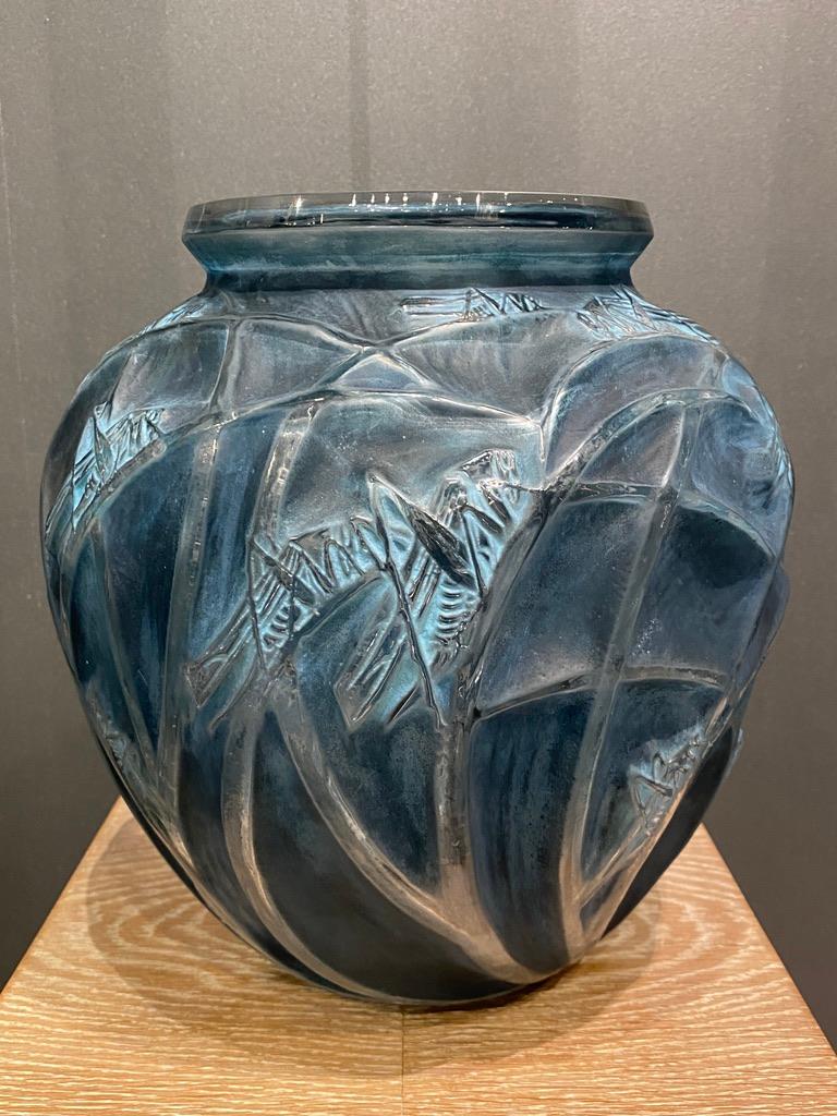 Molded René Lalique  Art Nouveau Criquet Vase in Patinated Glass