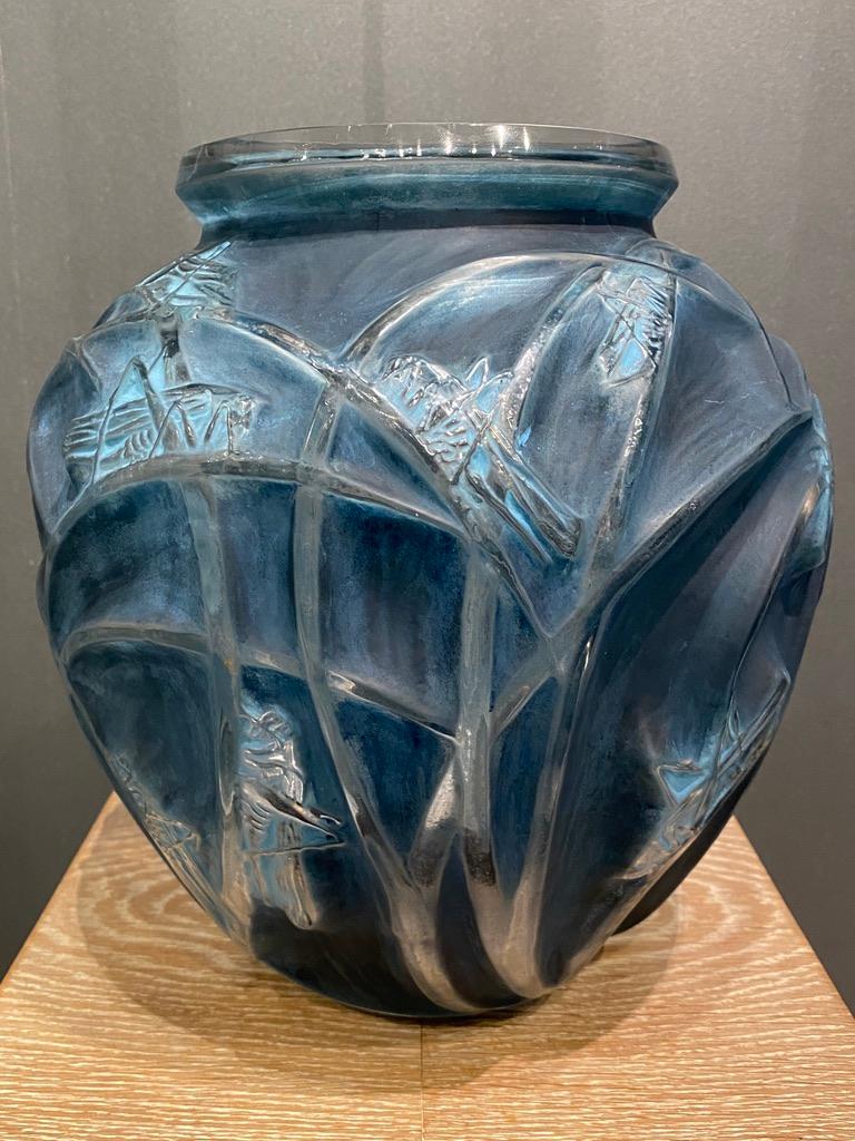 Early 20th Century René Lalique  Art Nouveau Criquet Vase in Patinated Glass