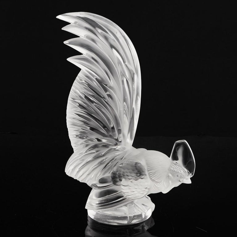 Art Deco A Rene Lalique Frosted and Polished Coq Nain Car Mascot For Sale