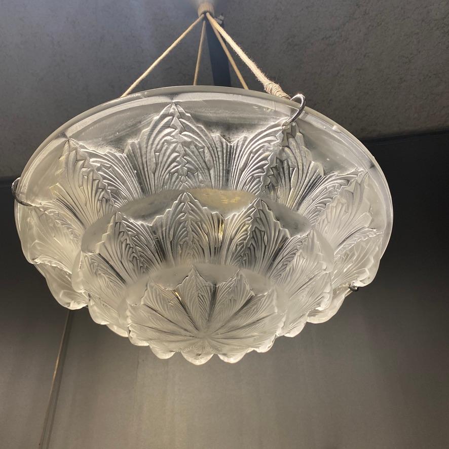 French A Rene Lalique Gallion Glass Chandelier1926 For Sale