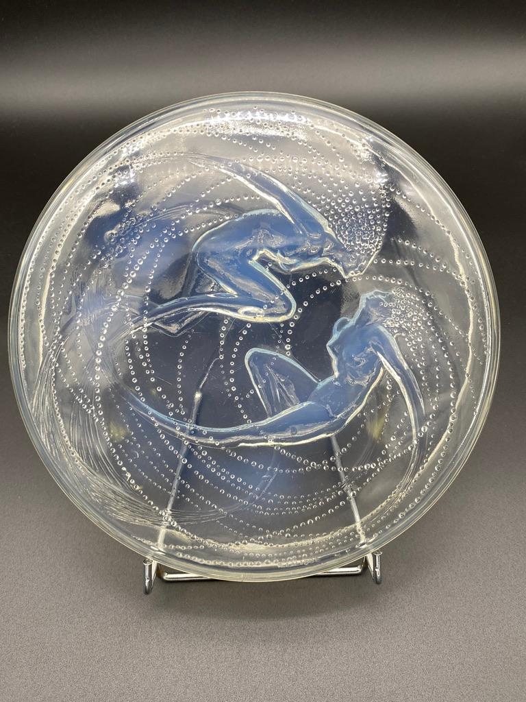 French A Rene Lalique opalescent  Art Deco Glass Mermaid Boxe . For Sale