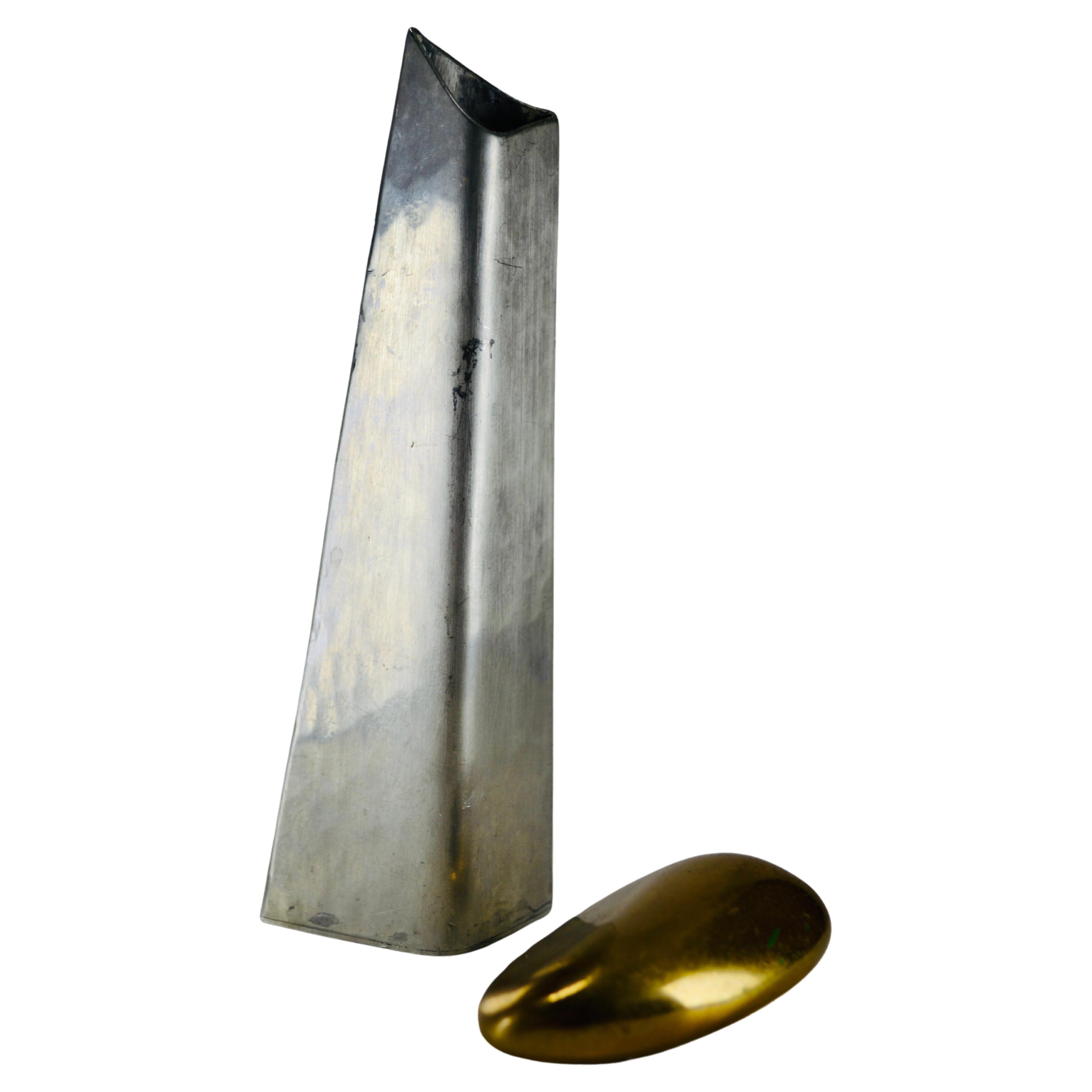 Mid-Century Modern A repoussé stainless steel vase France 1970 For Sale