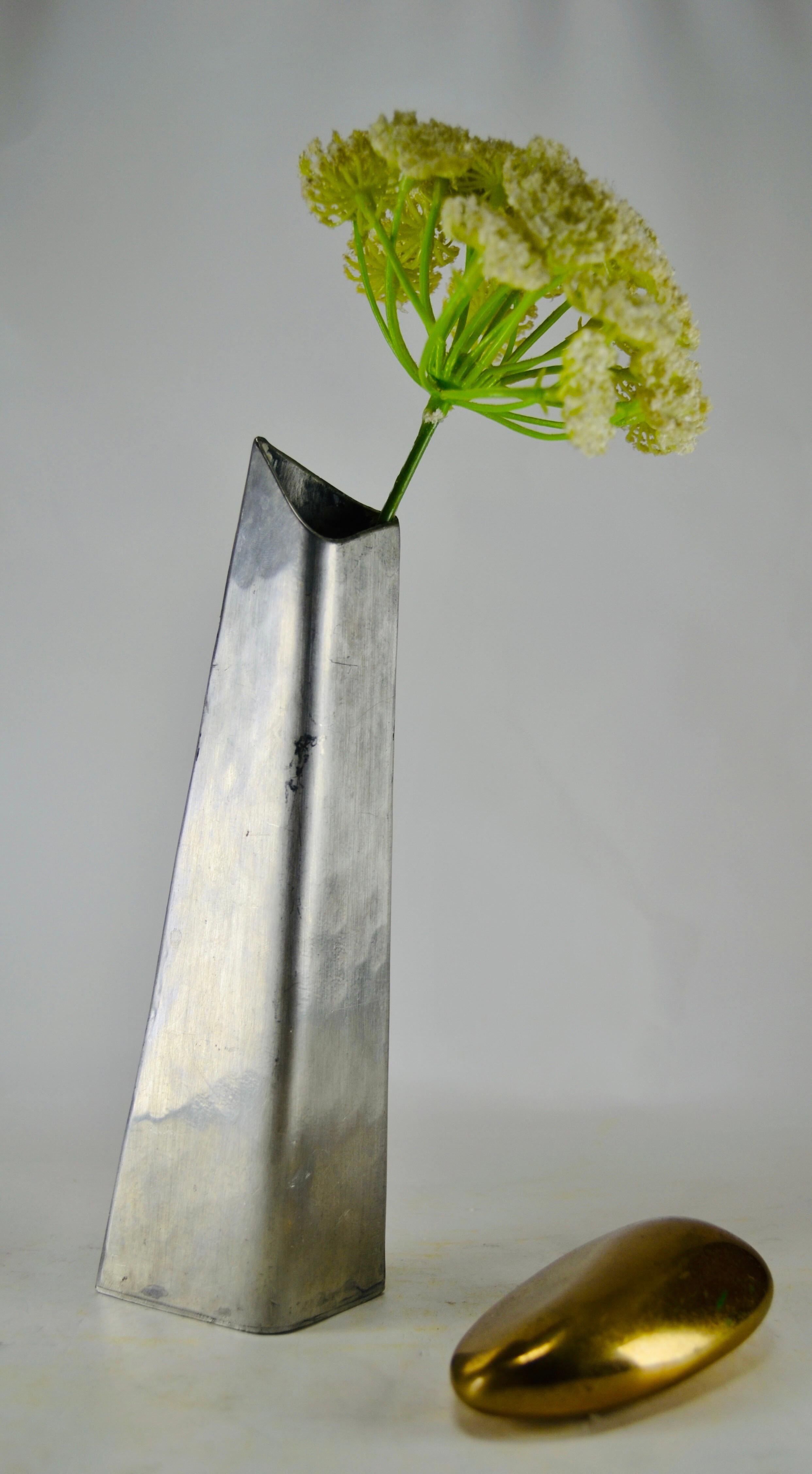 European A repoussé stainless steel vase France 1970 For Sale