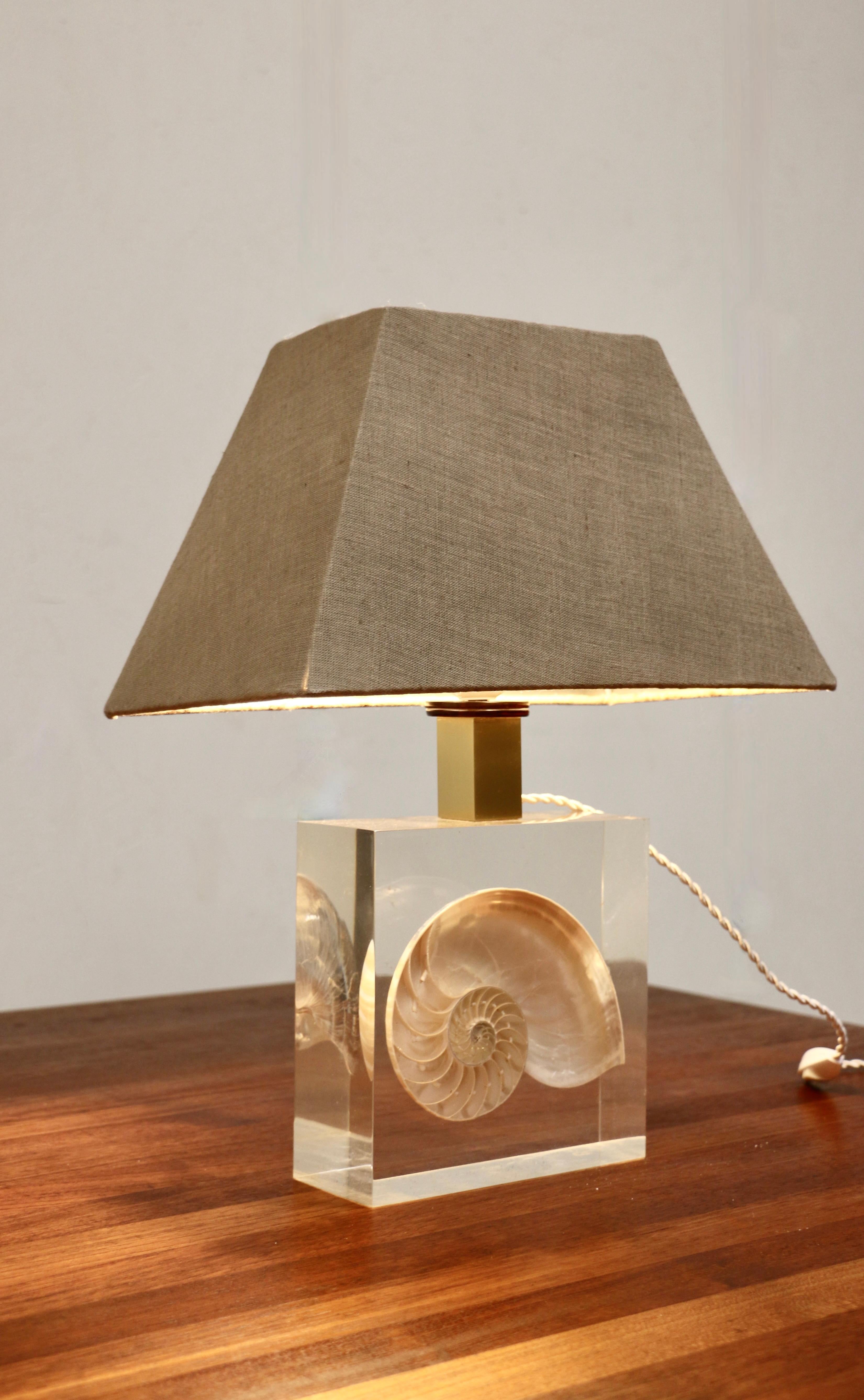 A resin lamp with fossilized Nautilus by Pierre GIRAUDON. France 70.