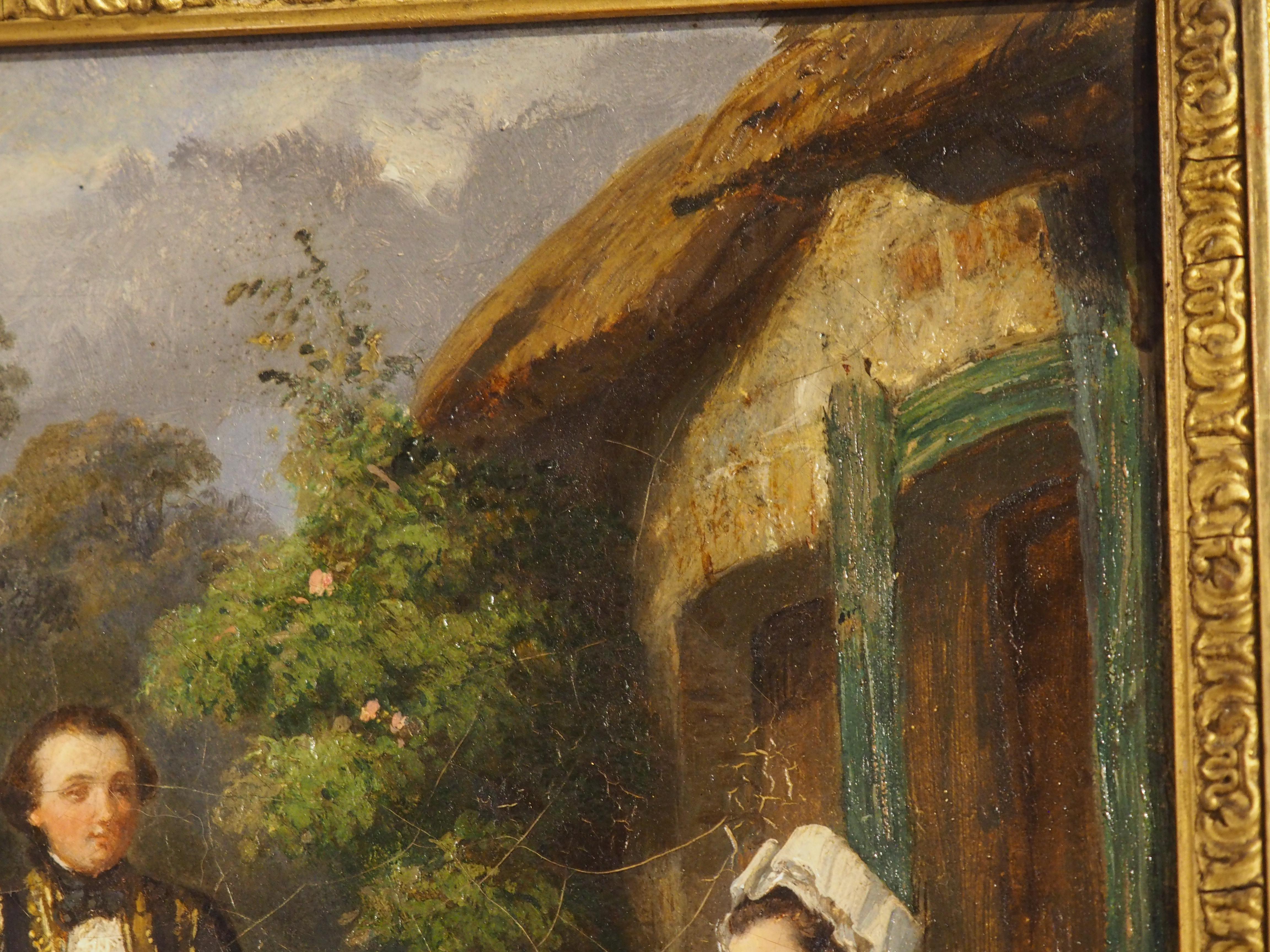 A Rest in the Courtyard, Antique French Oil on Canvas, Charles Alexandre DeBacq For Sale 12