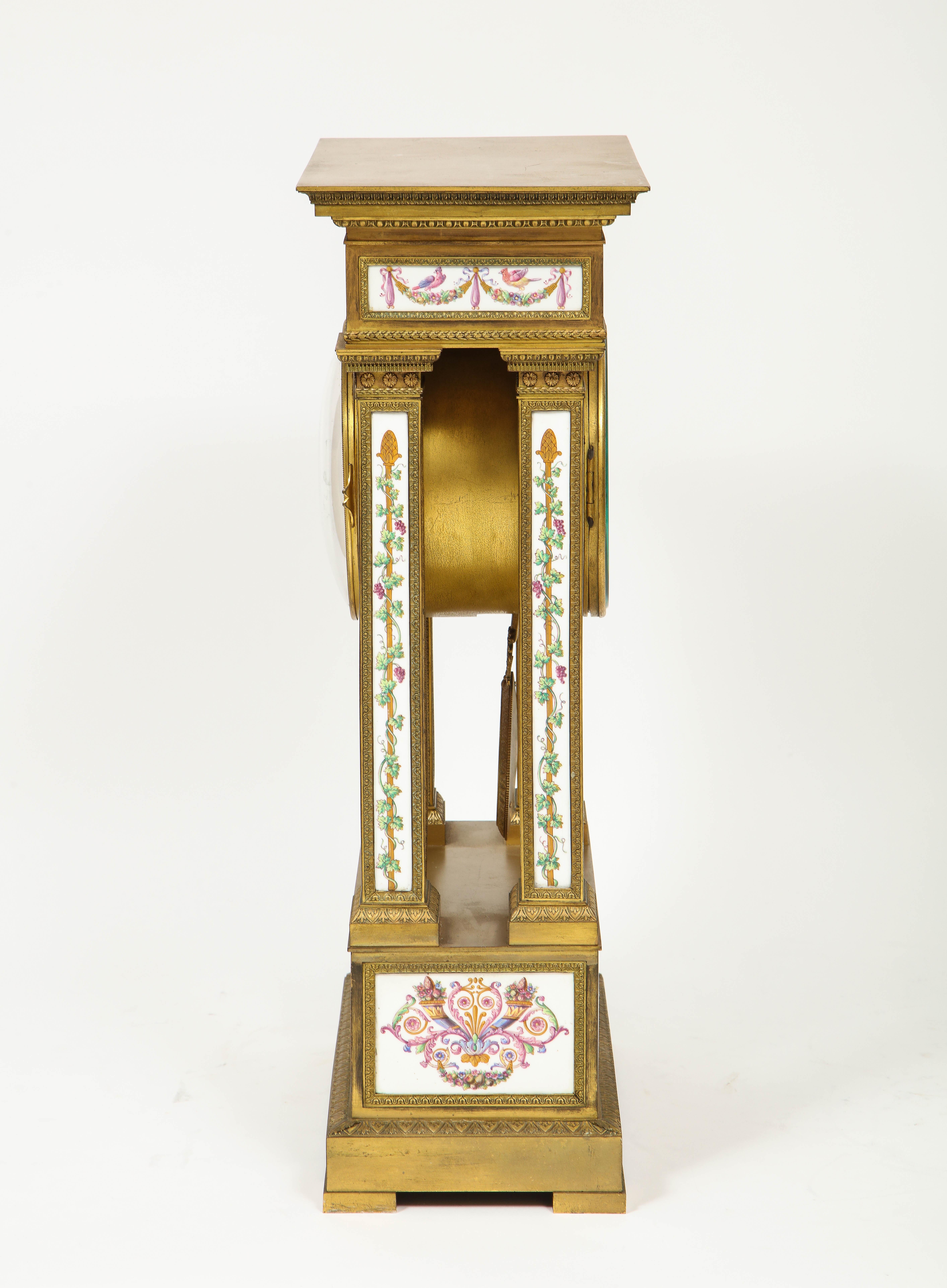 A Restauration Period Porcelain Inset Ormolu Mantel Clock, Attributed to Deniere For Sale 7