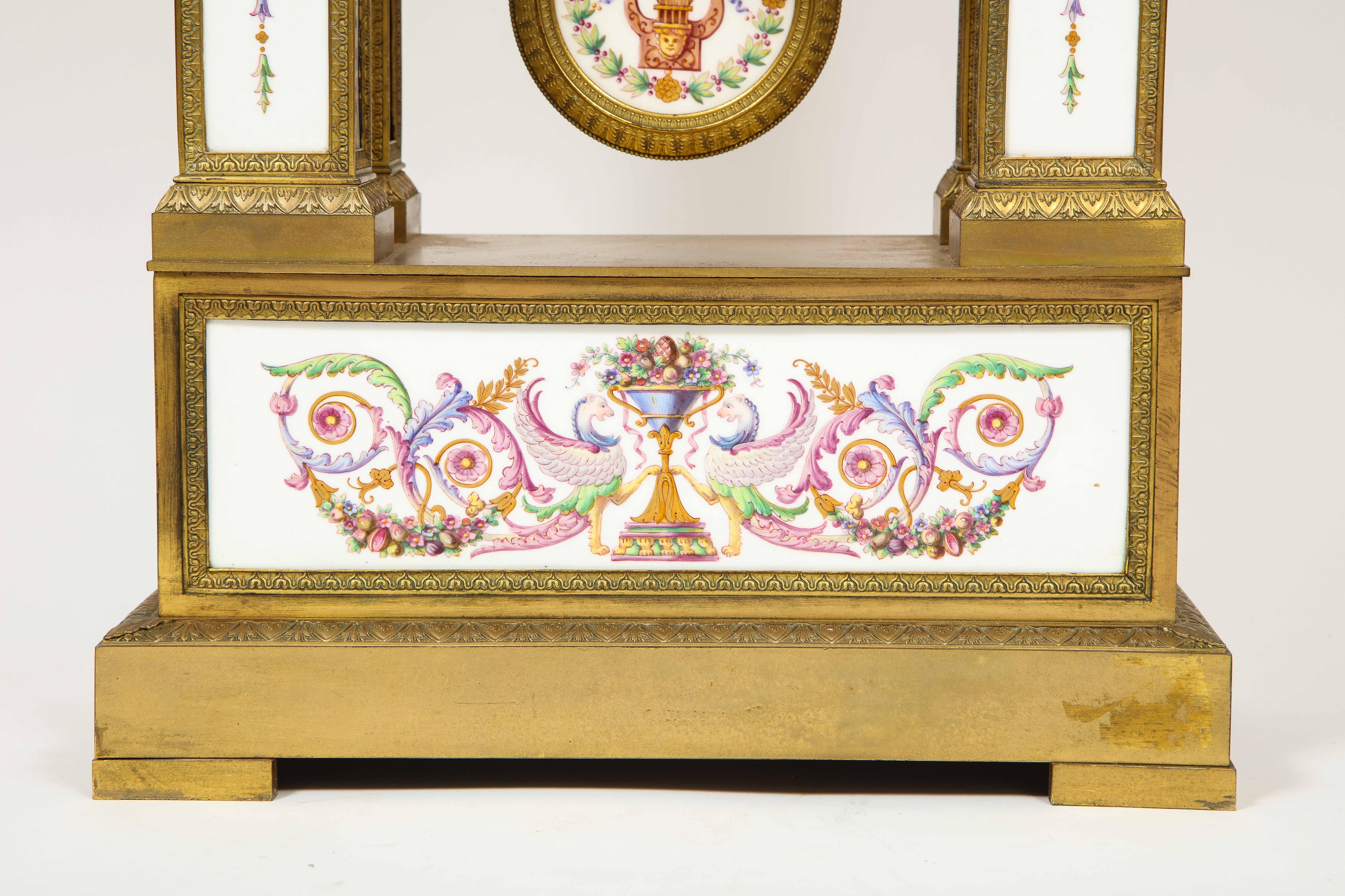 19th Century A Restauration Period Porcelain Inset Ormolu Mantel Clock, Attributed to Deniere For Sale