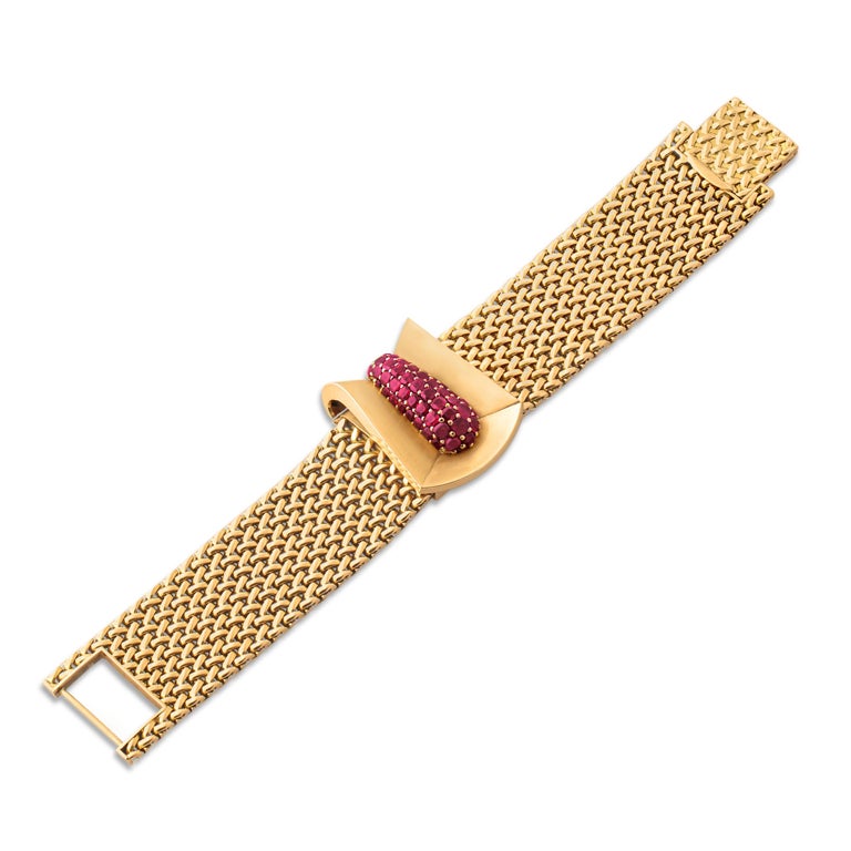 Retro Gold and Ruby Concealed Watch Bracelet by Omega For Sale at 1stDibs