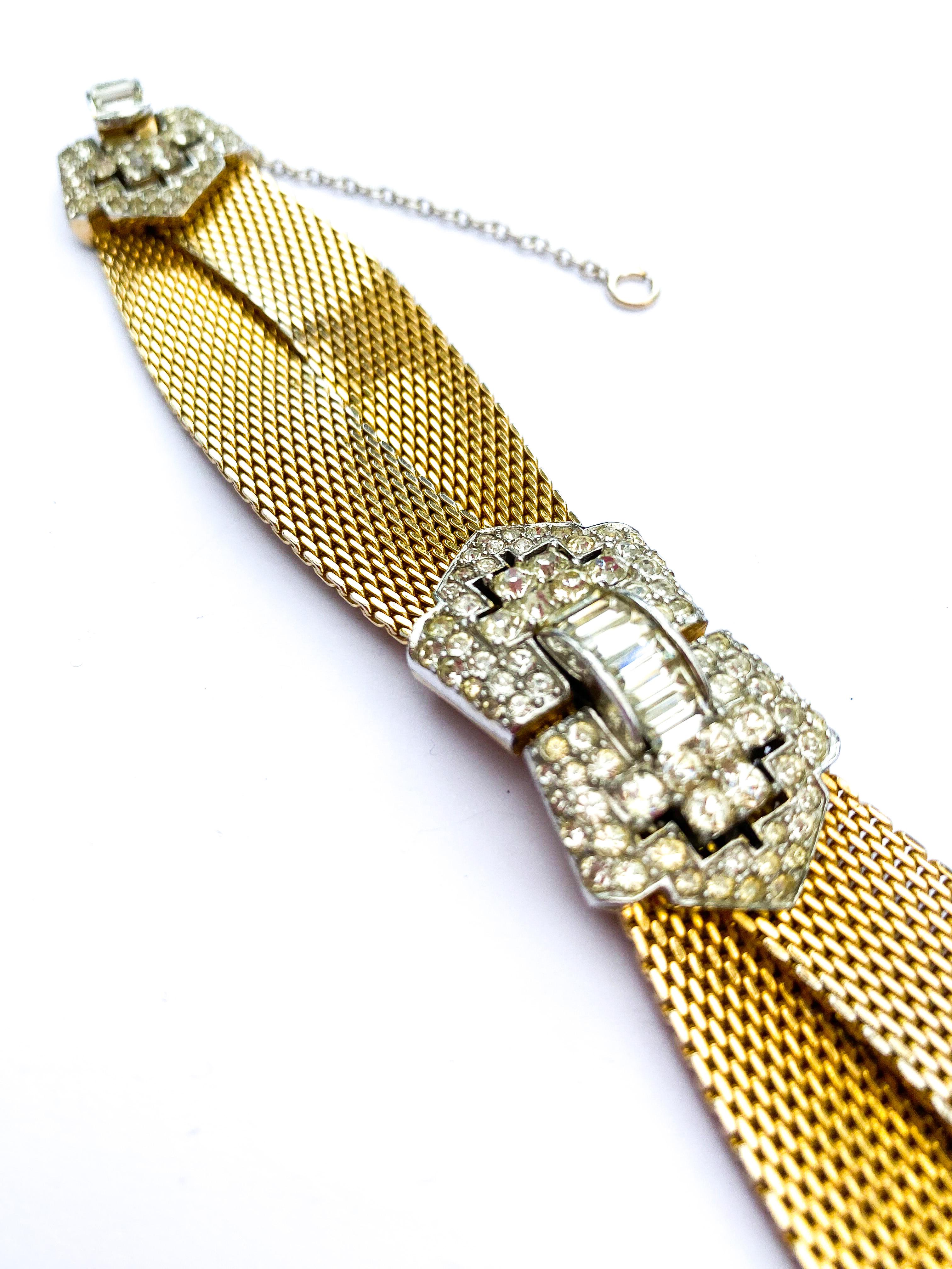 Rétro Bracciale in maglia dorata e pasta trasparente in stile retrò, Marcel Boucher, USA, anni '60. in vendita